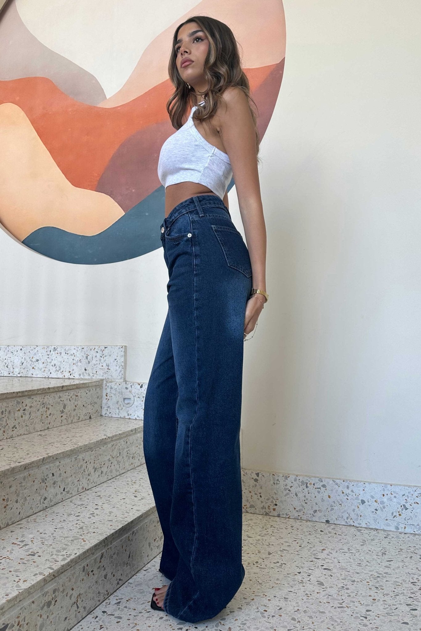 Baggy - Classic Navy Blue Jeans. Wide-Leg CIZARO - Cizaro Jeans
