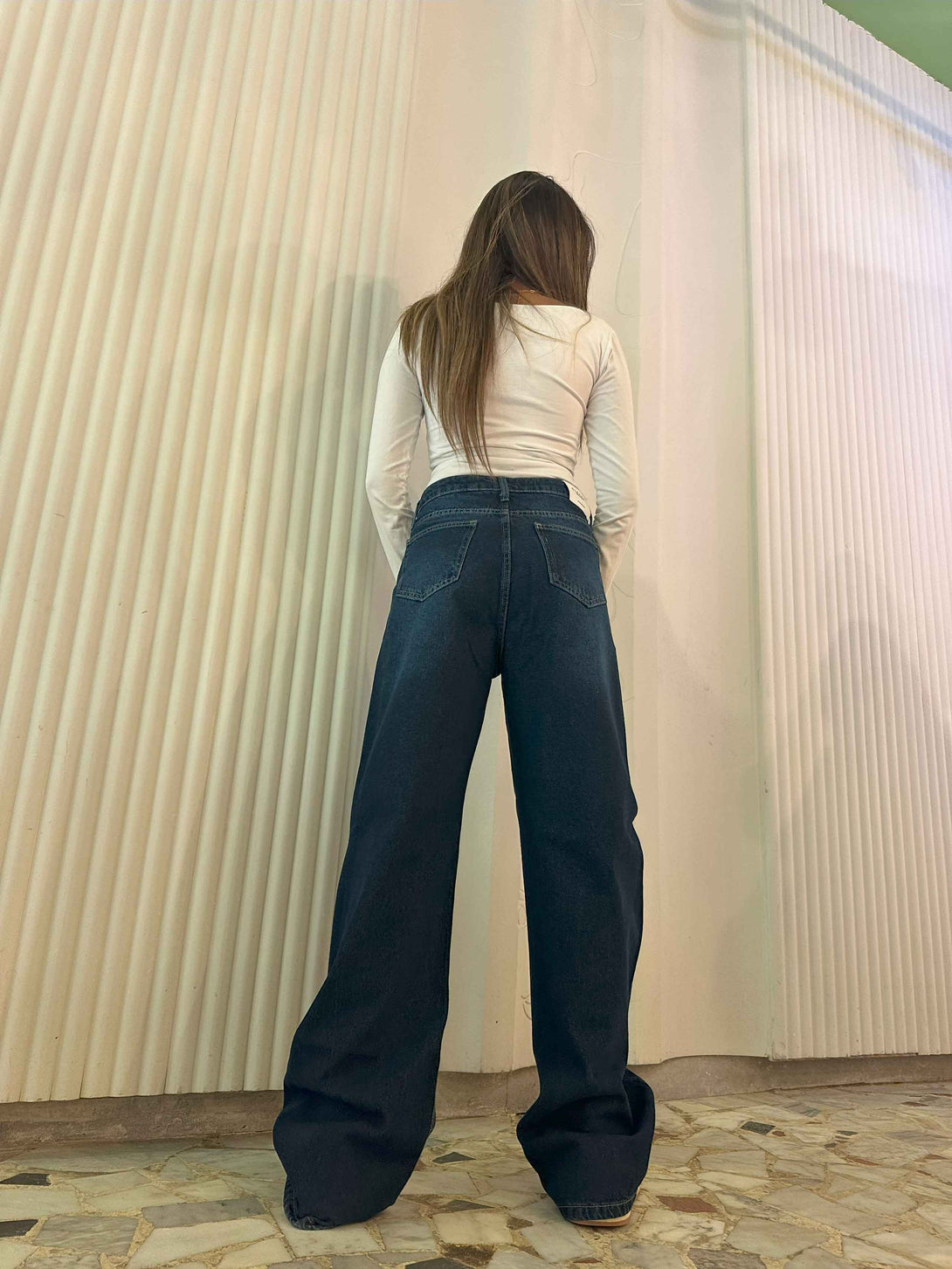 Wide Leg - Classic Navy Blue Jeans. Wide Leg CIZARO    - Cizaro Jeans