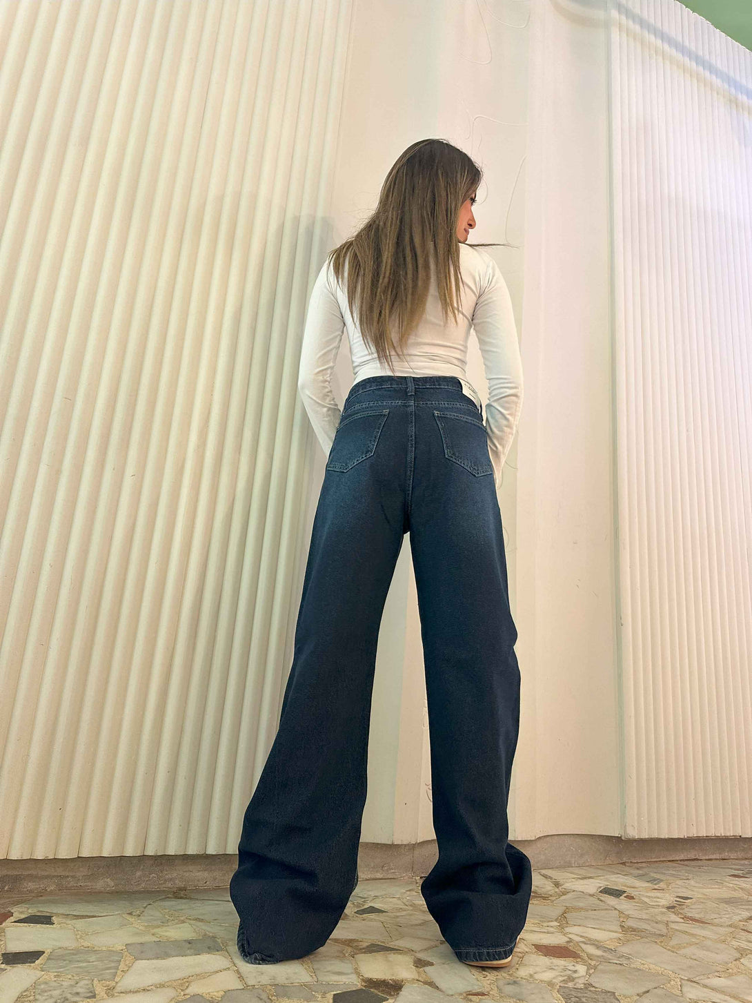 Wide Leg - Classic Navy Blue Jeans. Wide Leg CIZARO    - Cizaro Jeans