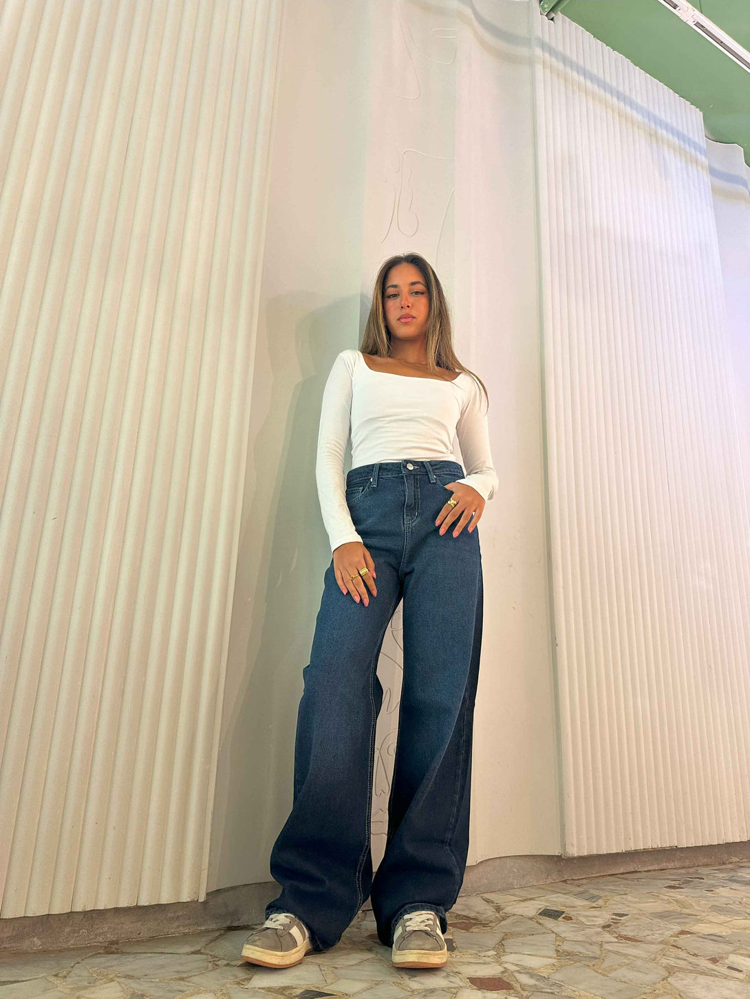 Wide Leg - Classic Navy Blue Jeans. Wide Leg CIZARO    - Cizaro Jeans