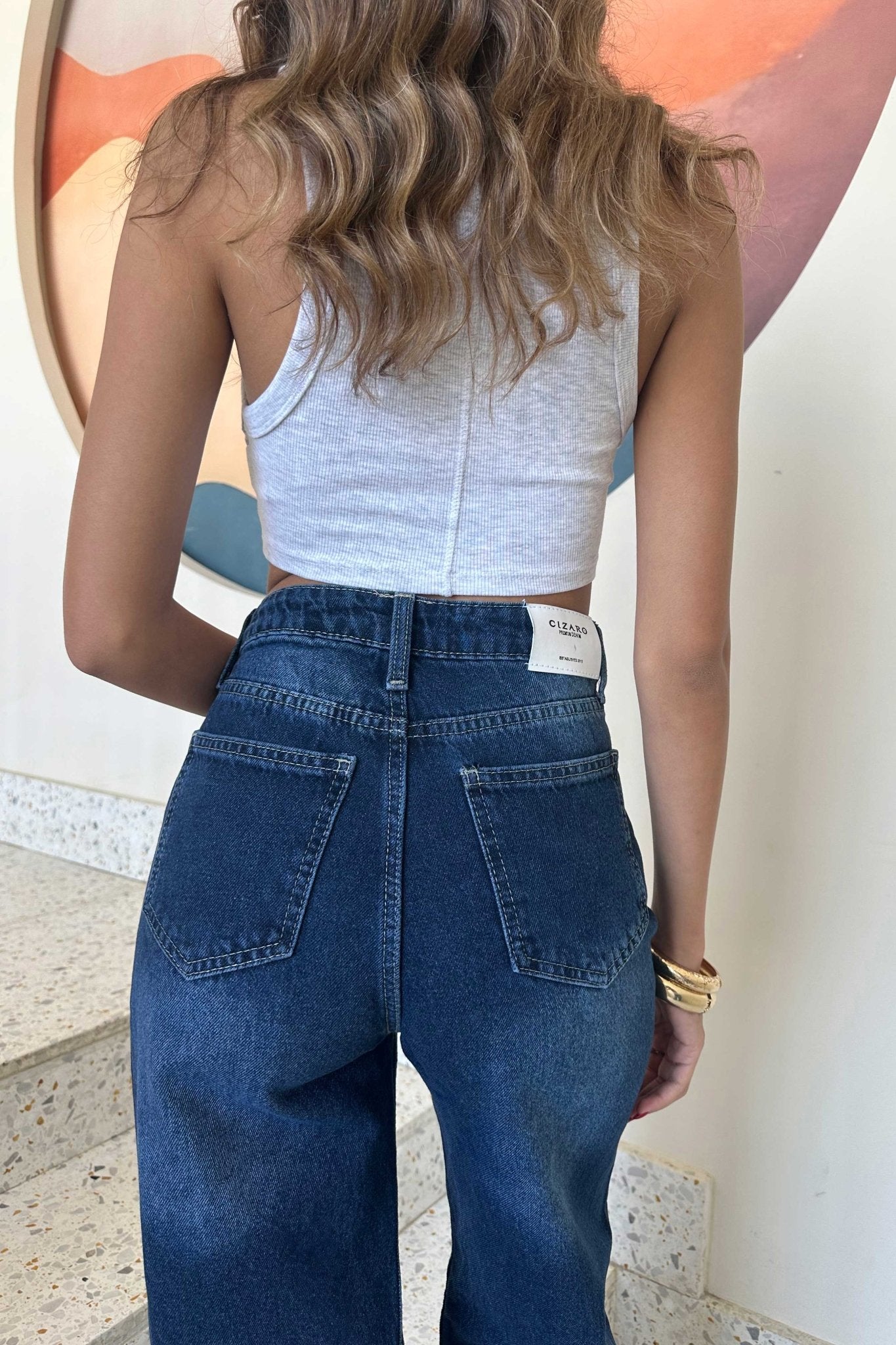 Baggy - Classic Navy Blue Jeans. Wide-Leg CIZARO - Cizaro Jeans