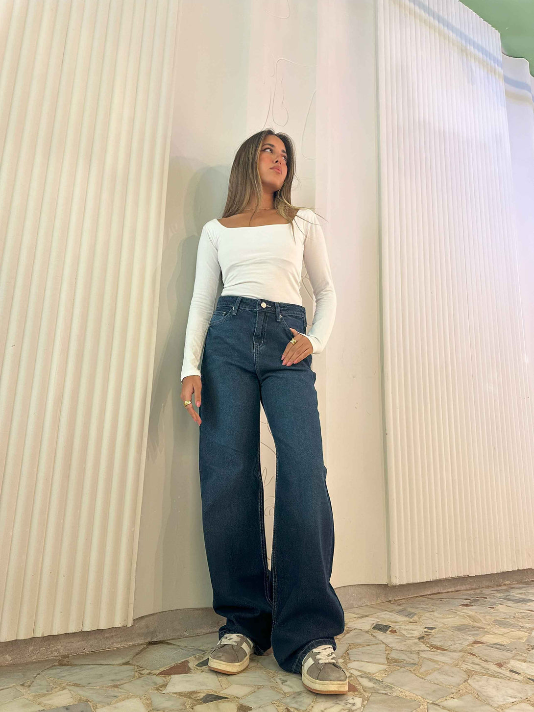 Wide Leg - Classic Navy Blue Jeans. Wide Leg CIZARO    - Cizaro Jeans