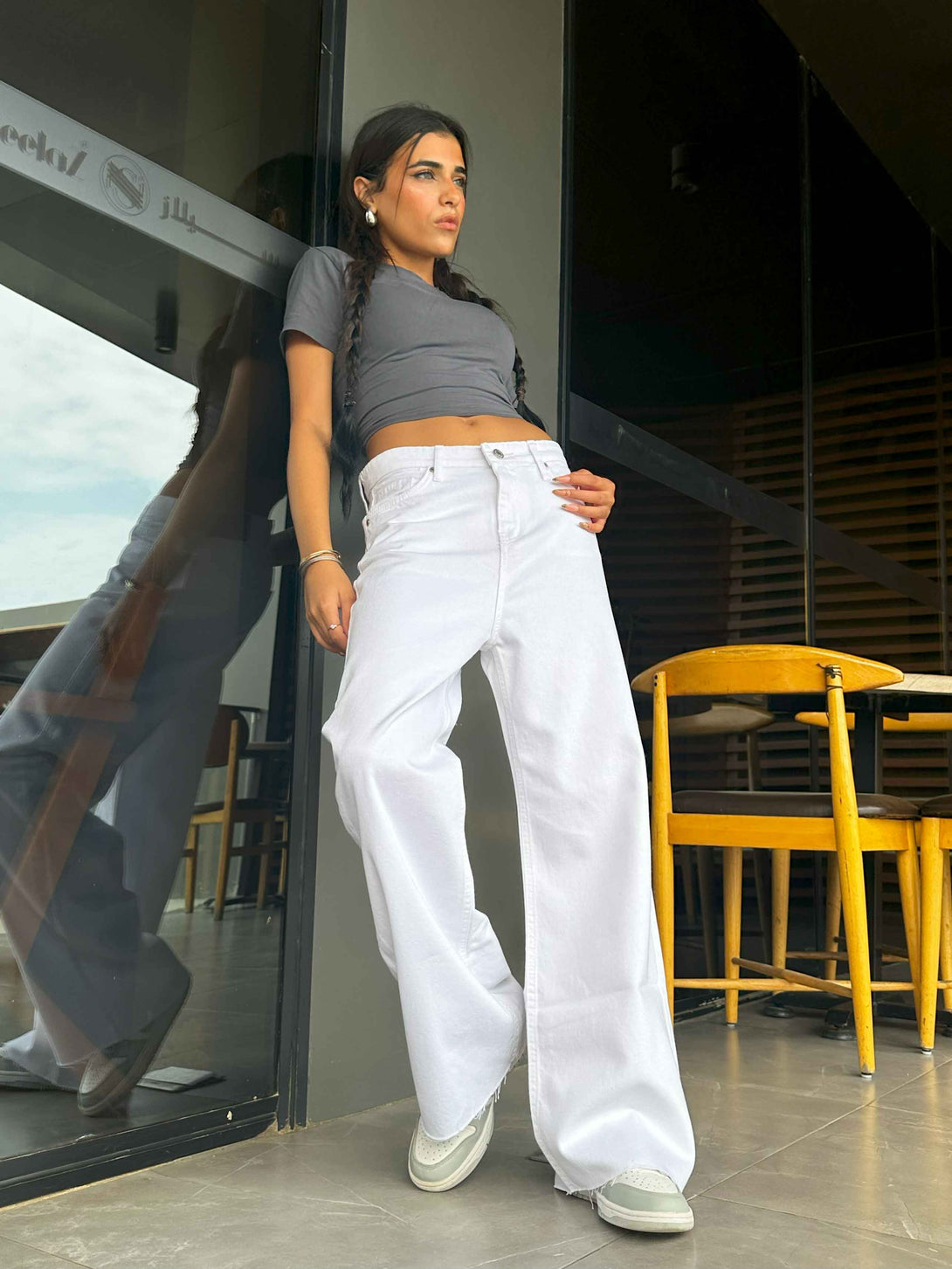 Wide Leg - White High Waisted Jeans. Wide-Leg CIZARO    - Cizaro Jeans