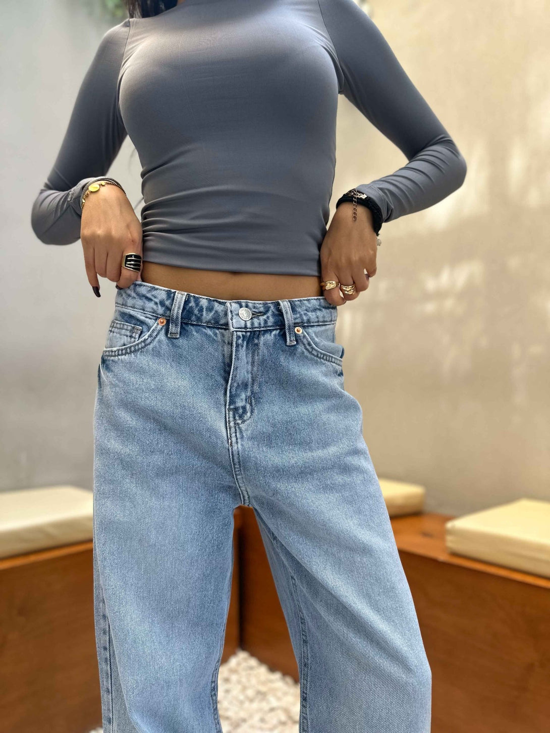 Wide Leg - Light Iced Blue Wash Jeans. Wide Leg CIZARO    - Cizaro Jeans