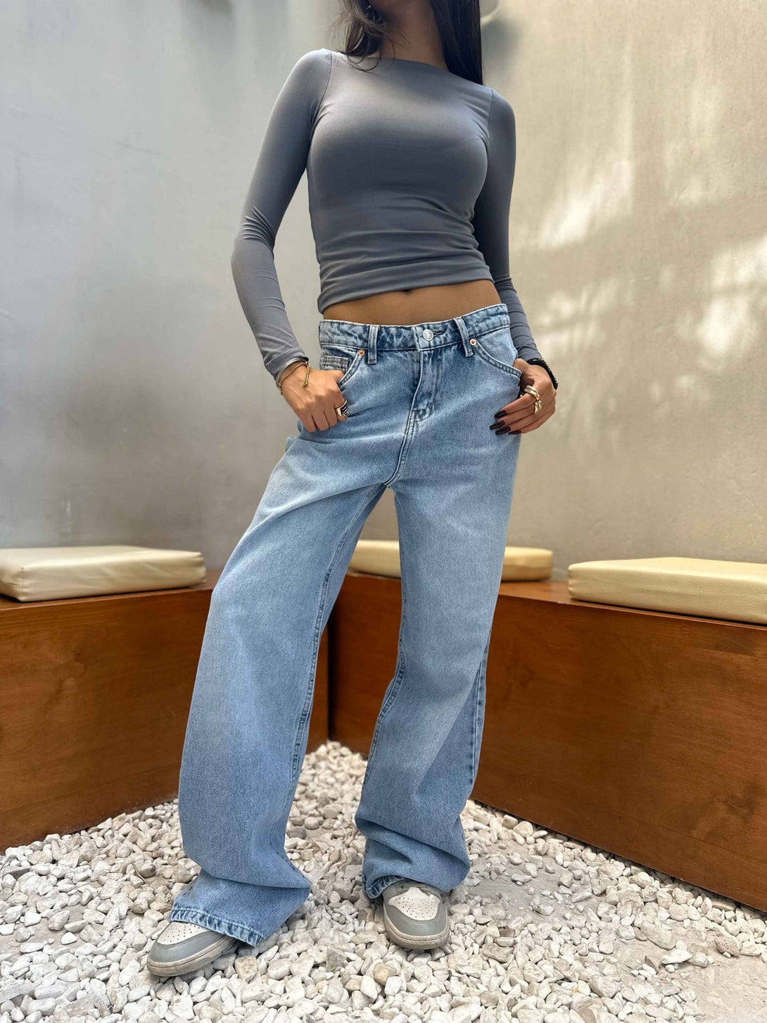 Wide Leg - Light Iced Blue Wash Jeans. Wide Leg CIZARO    - Cizaro Jeans