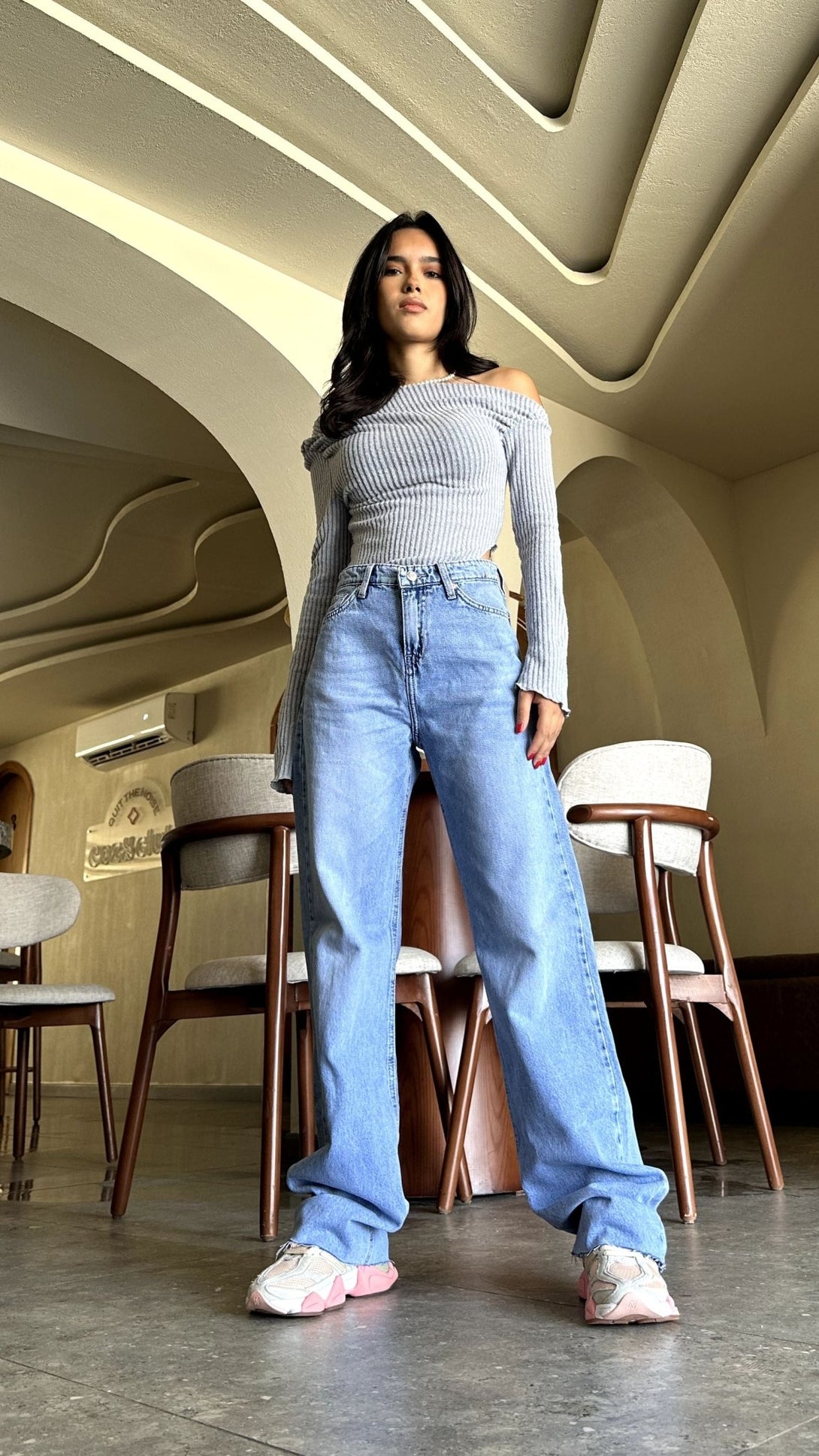 Classic Straight Leg - Light Blue Unfinished Hem Jeans. Straight Leg CIZARO    - Cizaro Jeans