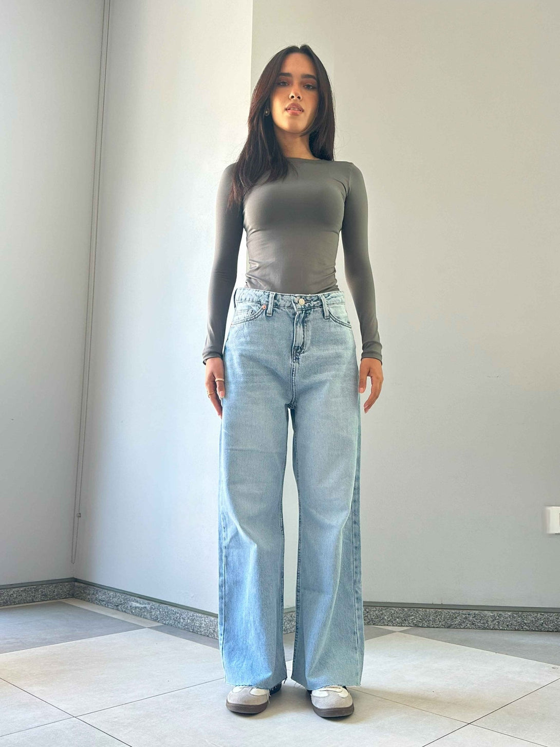 Wide Leg - Light Acid Blue Ankel Raw Hems Jeans. Wide Leg CIZARO    - Cizaro Jeans