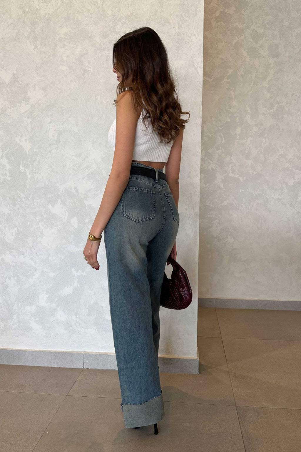 Wide-Leg - Turn Up High-Waist Vintage Hazy Blue Washed Jeans. Wide-Leg CIZARO - Cizaro Jeans