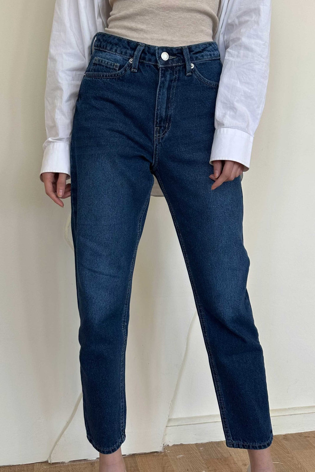 Mom-Fit - High-Waist Dark Blue Jeans Mom-Fit CIZARO - Cizaro Jeans