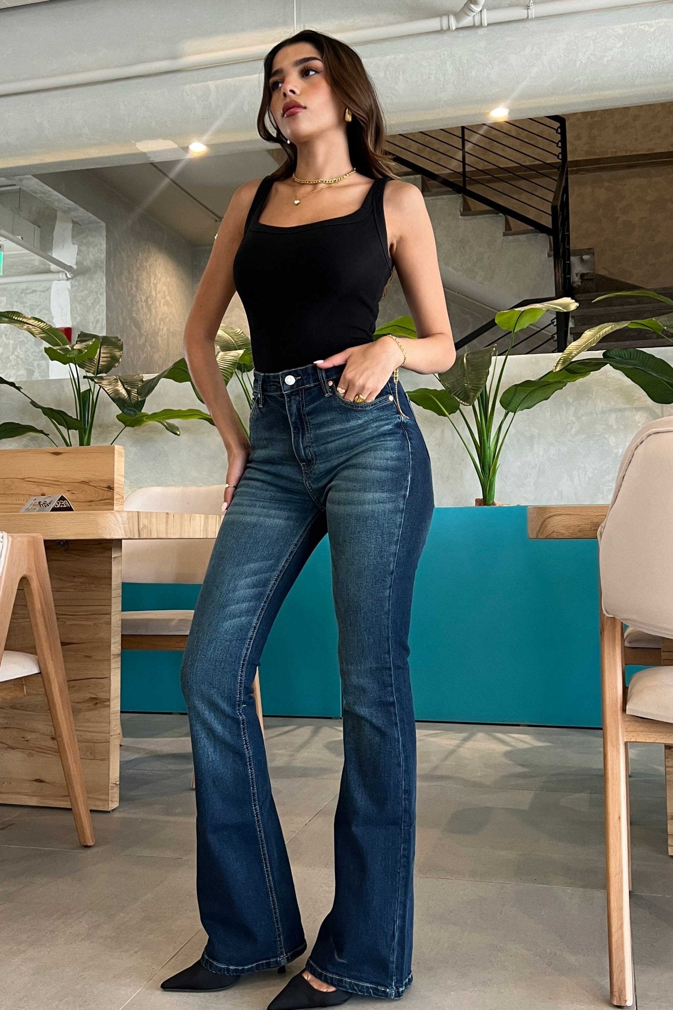 Flare - Navy Dark Wash Sculpting Jeans Flare CIZARO - Cizaro Jeans