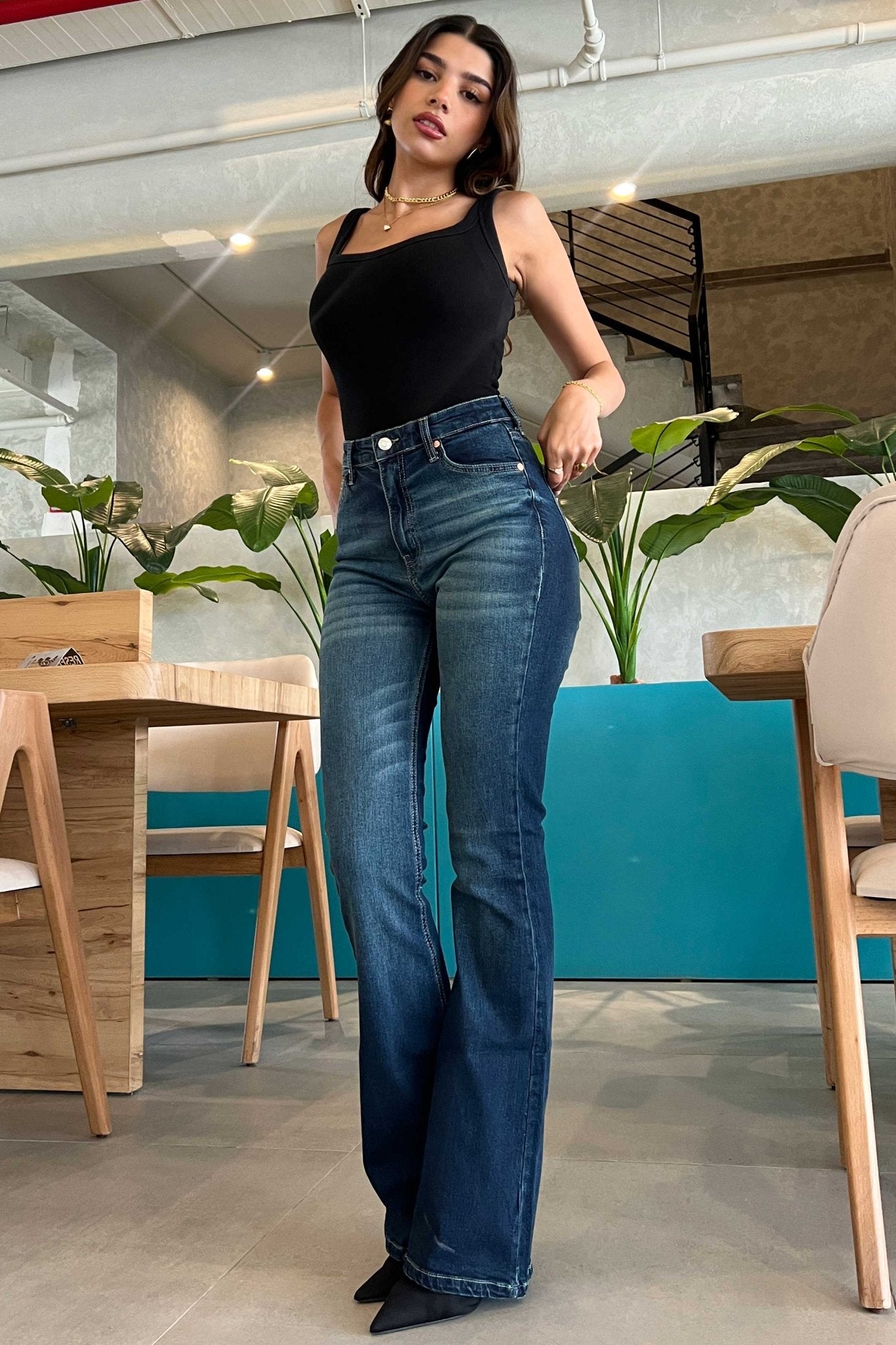 Flare - Navy Dark Wash Sculpting Jeans Flare CIZARO - Cizaro Jeans