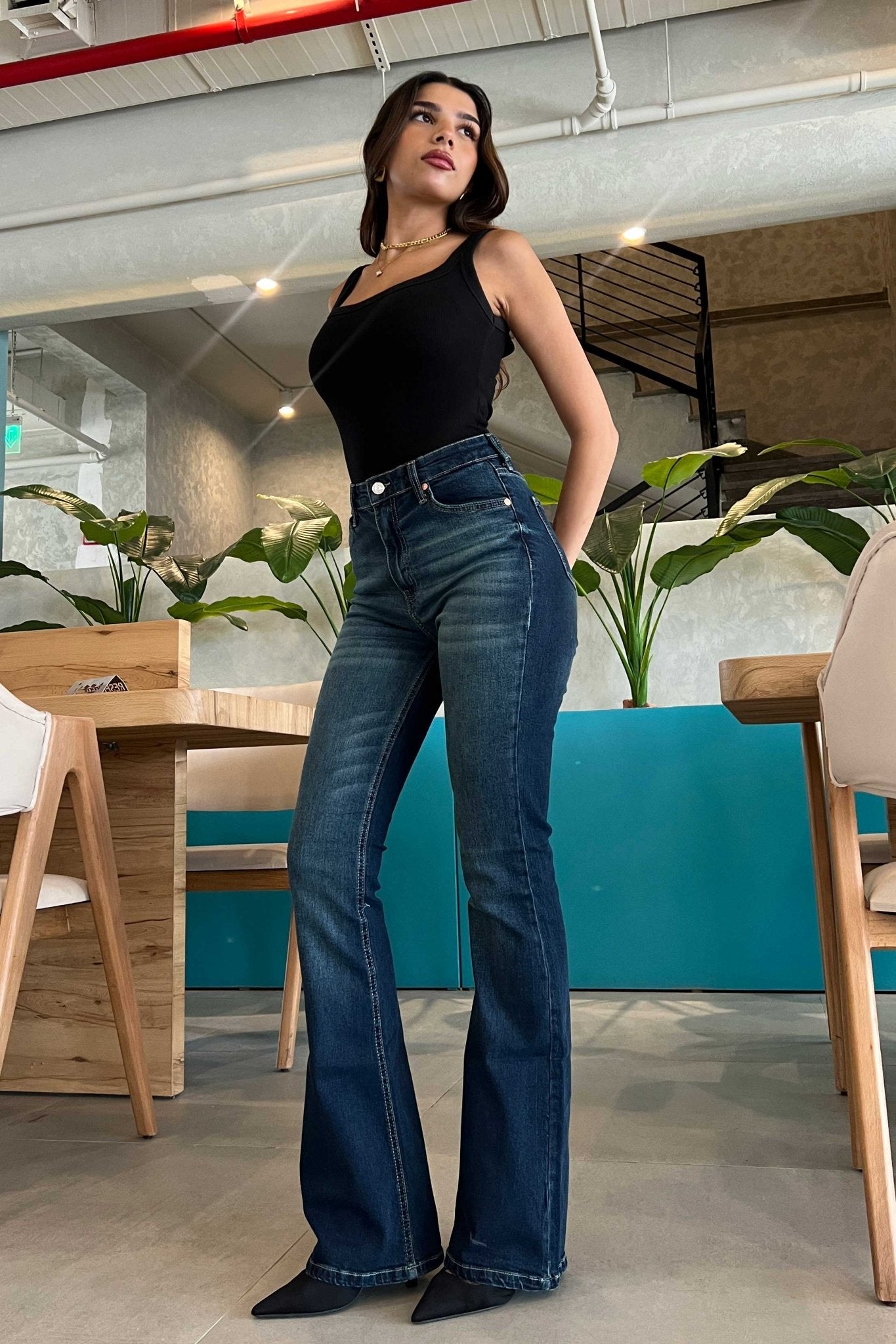 Flare - Navy Dark Wash Sculpting Jeans Flare CIZARO - Cizaro Jeans