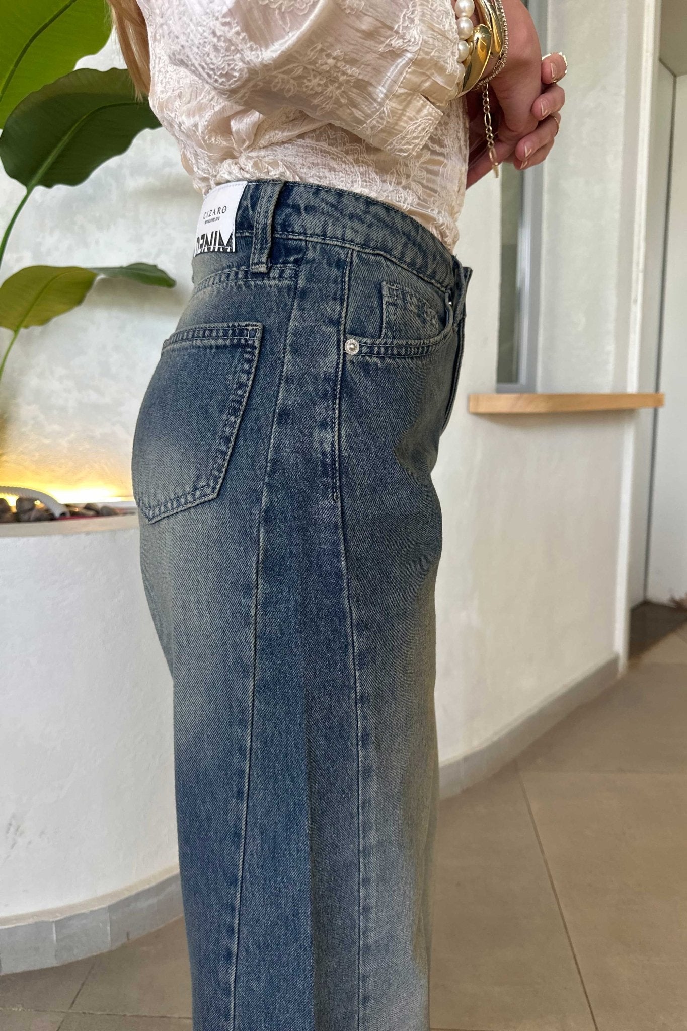 Super Baggy | High-Waist Faded Vintage Blue Jeans Baggy CIZARO - Cizaro Jeans