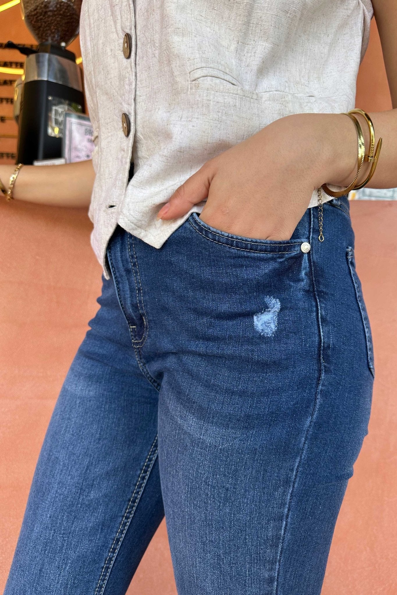 Flare - Exaggerated High-Waist Dark Blue Jeans Flare CIZARO - Cizaro Jeans