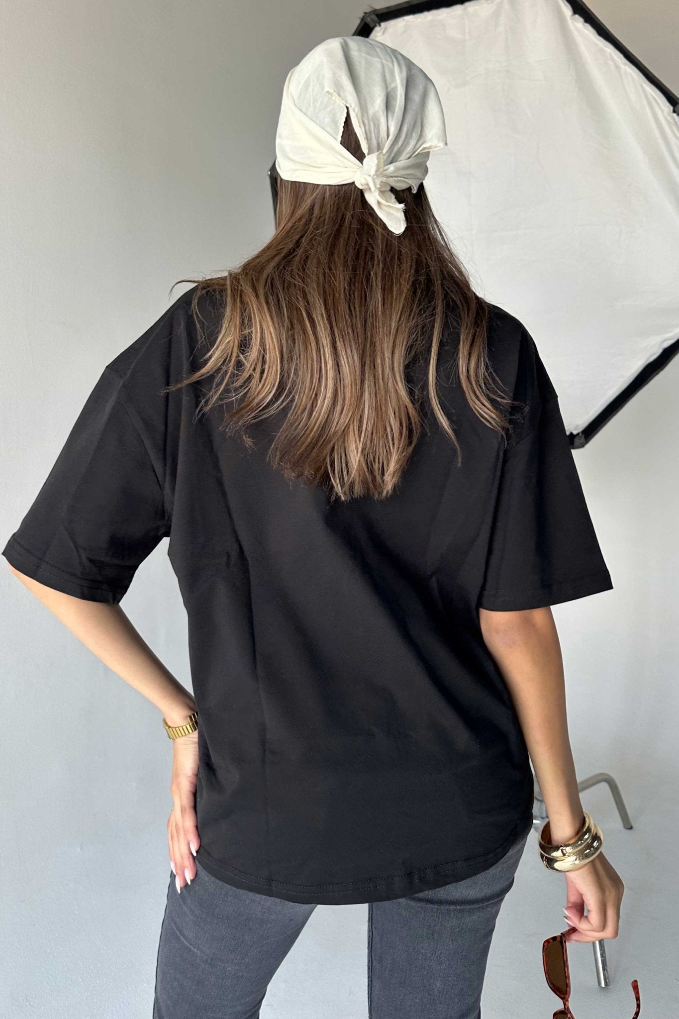 Oversized - High-Round Neck Black Tee T-Shirt - Basics CIZNEW - Cizaro Jeans