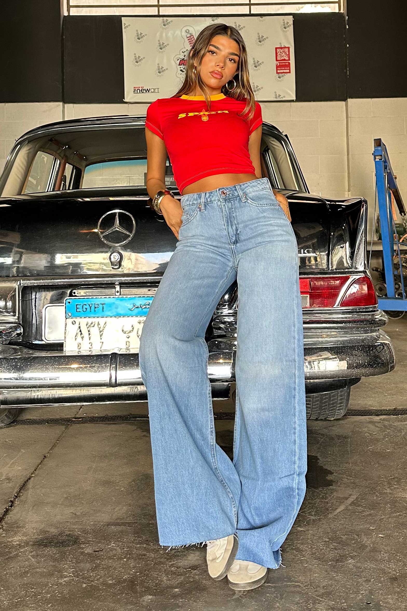Baggy Raw Hem - High-Waist Bright Blue Jeans baggy CIZARO - Cizaro Jeans