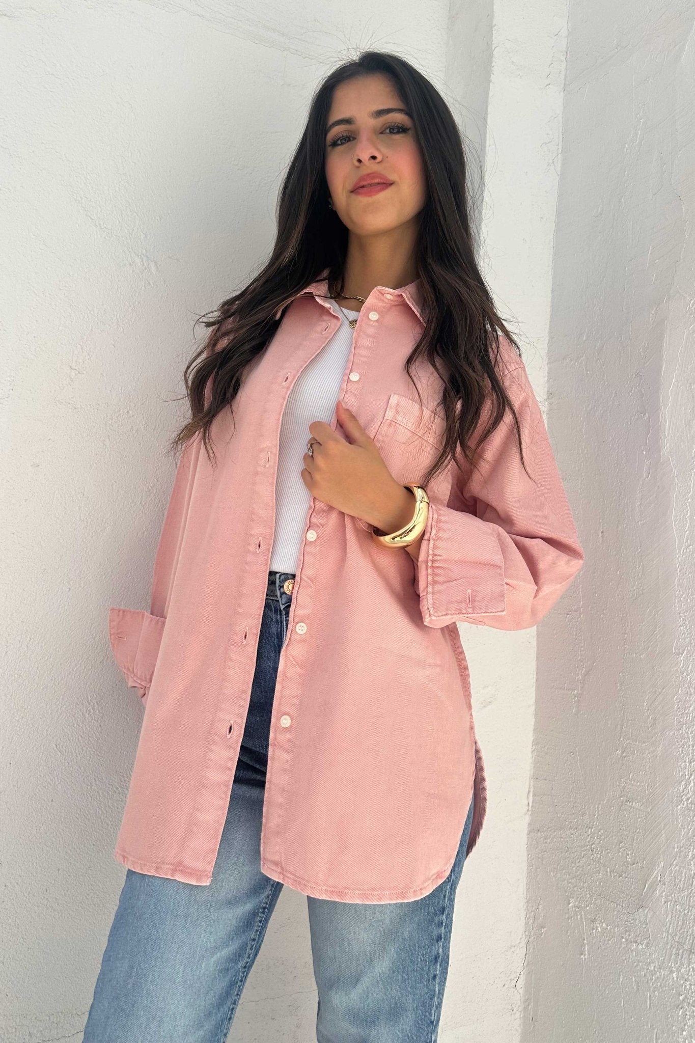 Oversized - Denim Soft Pink Shirt Shirts- Denim Shirts CIZARO - Cizaro Jeans
