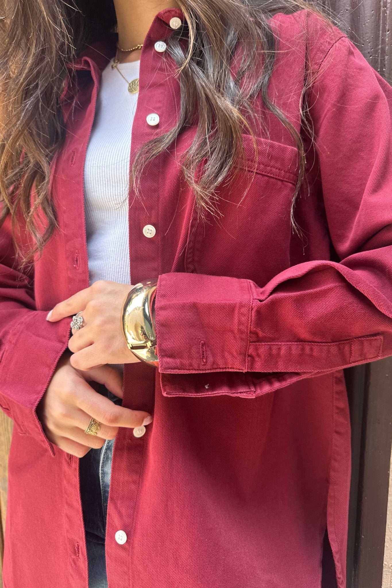 Oversized - Denim Maroon Shirt Denim Shirt CIZARO - Cizaro Jeans