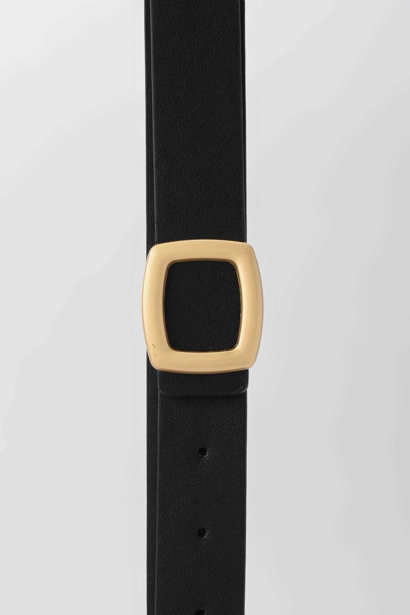 Belt | The Soft Square Belt – Black Faux Leather Slim with Matte Gold Buckle Belt - Acc CZBELT - Cizaro Jeans