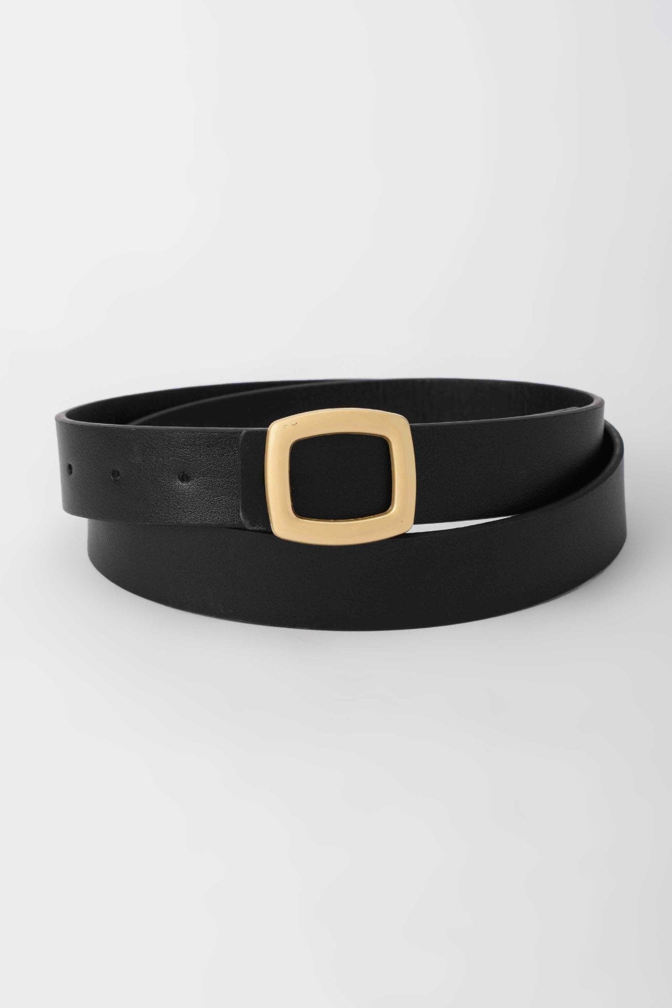 Belt | The Soft Square Belt – Black Faux Leather Slim with Matte Gold Buckle Belt - Acc CZBELT - Cizaro Jeans