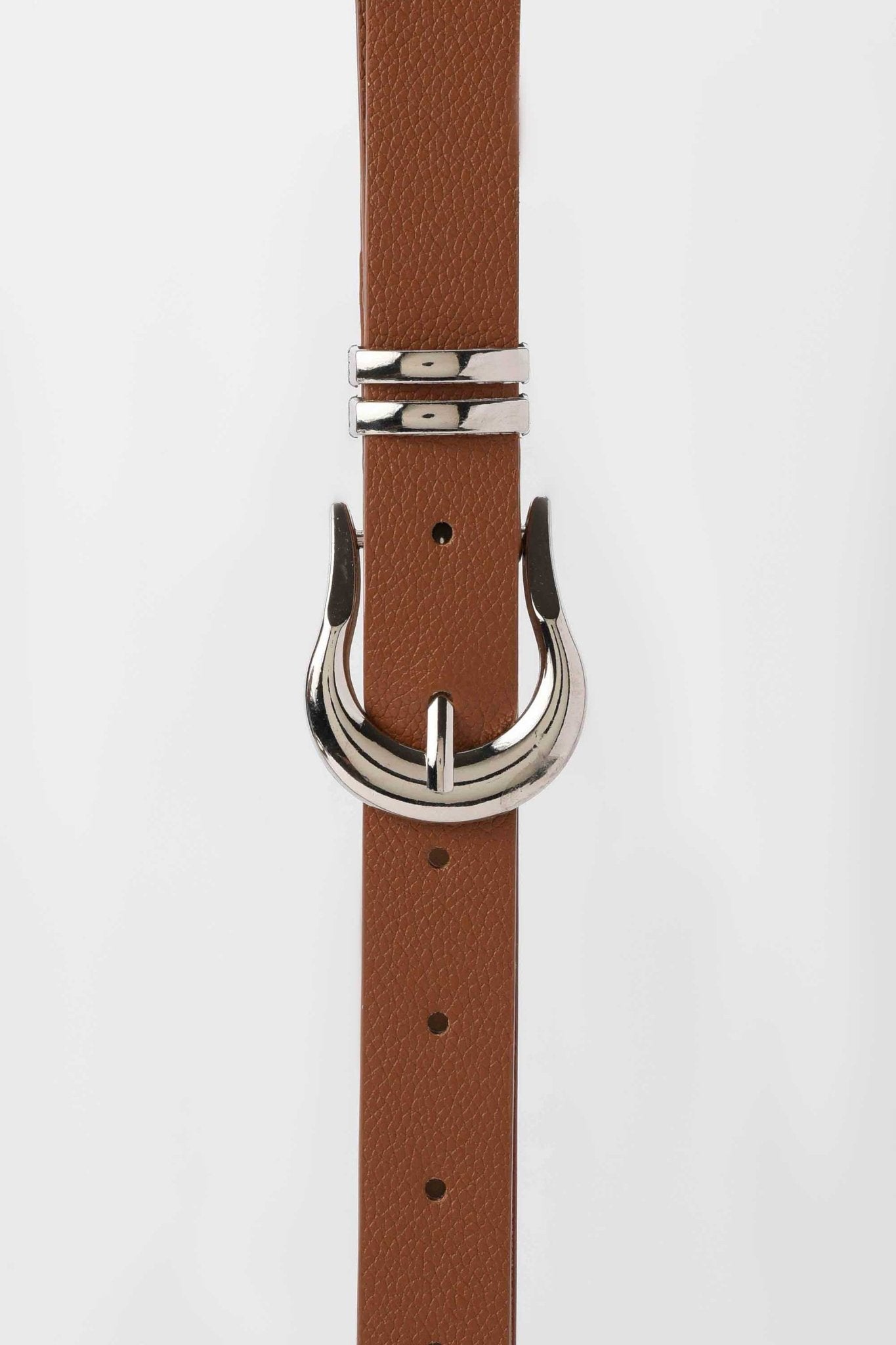 Belt | Tan Faux Leather Belt with Silver Curved Buckle Belt - Acc CZBELT - Cizaro Jeans