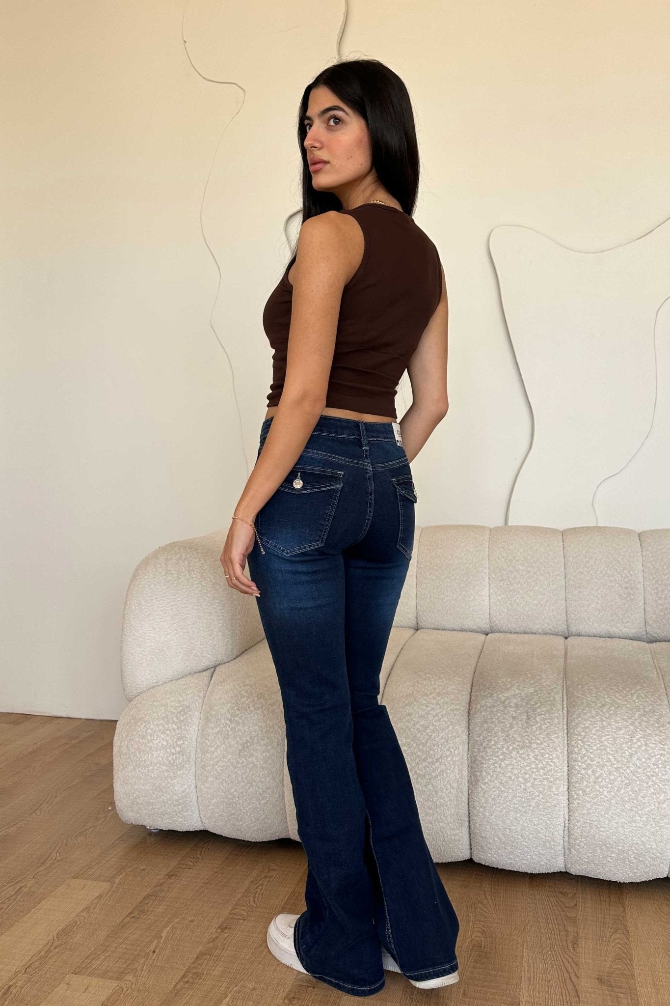 Flare – Ultra Elastic Low Waist Flap Pocket Deep Ocean Blue Jeans flare CIZARO - Cizaro Jeans