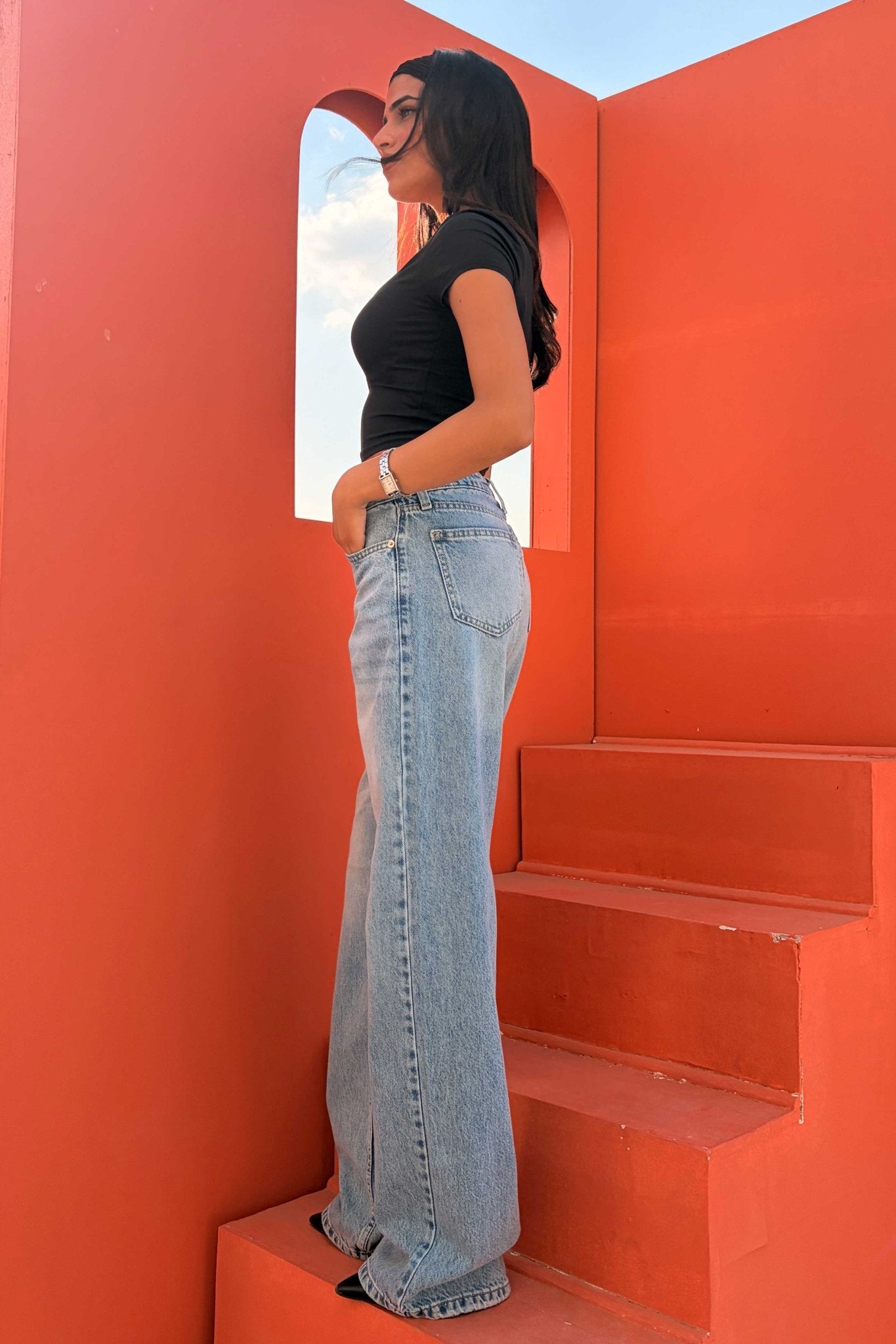 Wide Leg – Mid Rise Light Vintage Blue Jeans Mom-Fit CIZARO - Cizaro Jeans