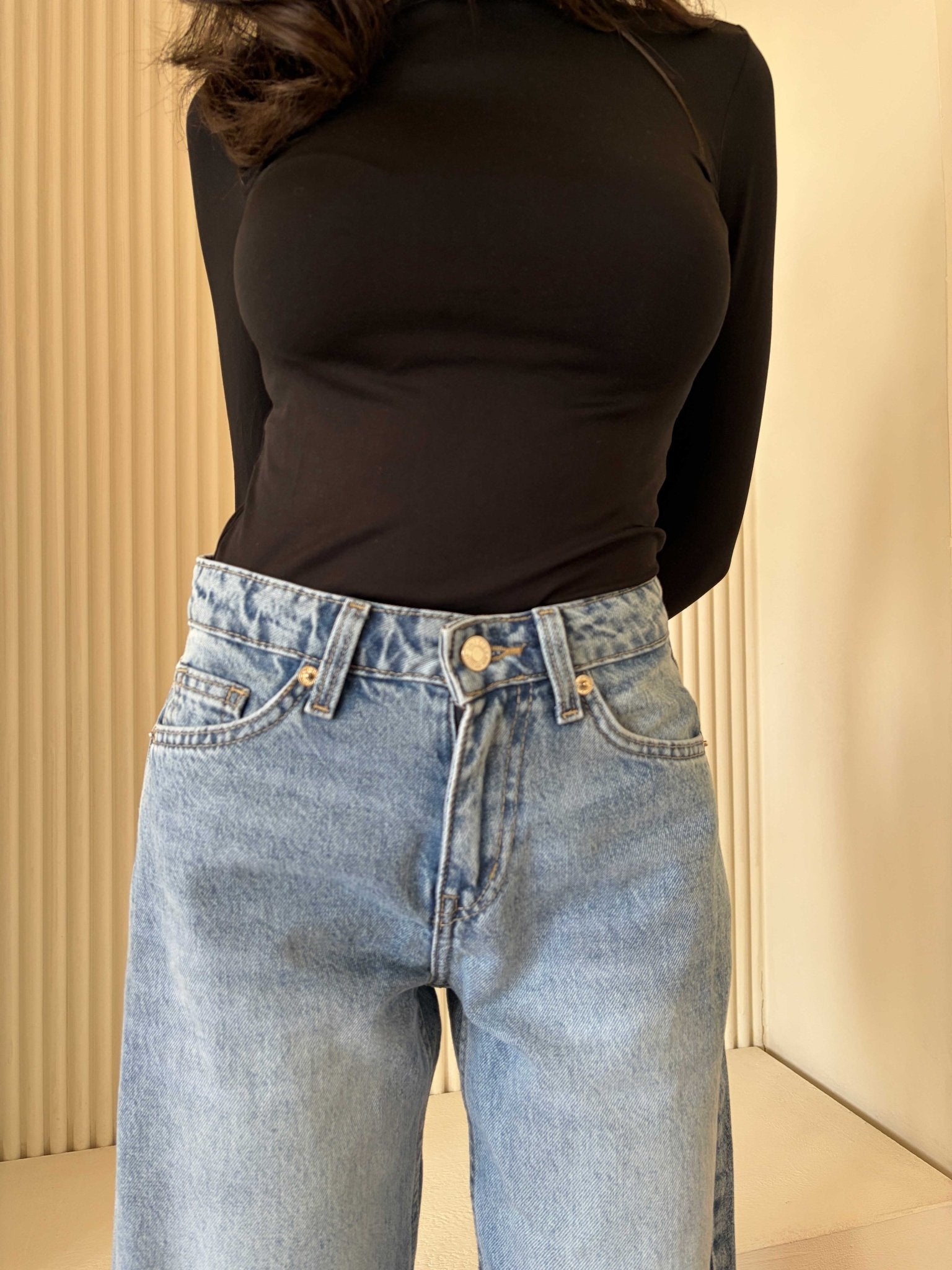 Wide Leg – Low Waist Powder Blue Jeans Mom-Fit CIZARO - Cizaro Jeans