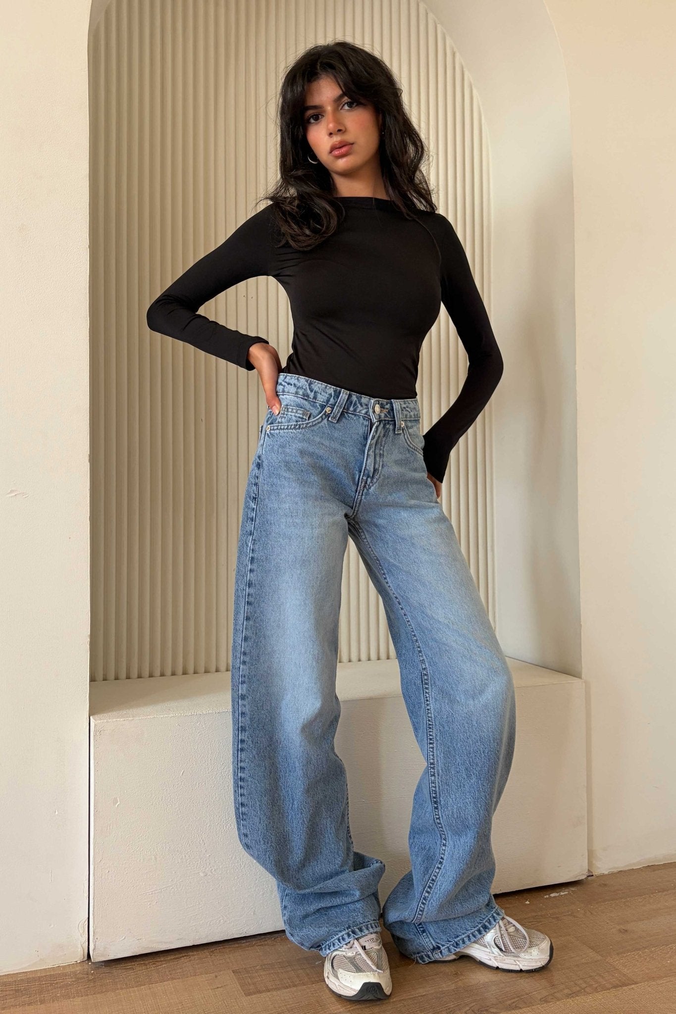 Wide Leg – Low Waist Powder Blue Jeans Mom-Fit CIZARO - Cizaro Jeans