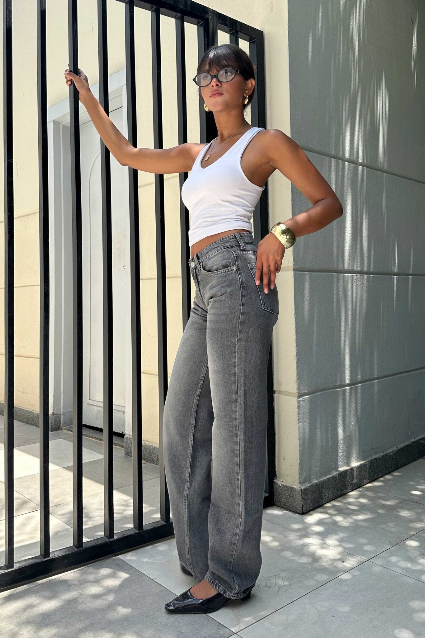 Straight - High-Waist Med Gray Jeans straight CIZARO - Cizaro Jeans