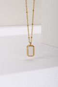 Stainless Steel Necklace | Gold Beaded Chain with White Enamel Rectangle Pendant Accessories Accessories - Cizaro Jeans