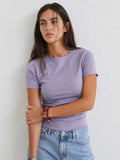 Double-Layer Fitted Short Sleeve Crew-Neck Top – Mauve)