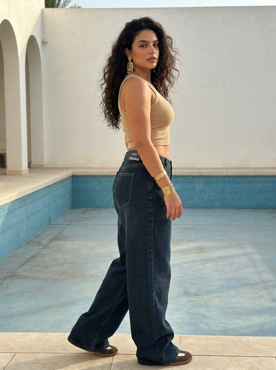 Curvy Fit Baggy – High-Waist Dark Vintage Blue Jeans Baggy - Curvy Fit CIZARO - Cizaro Jeans