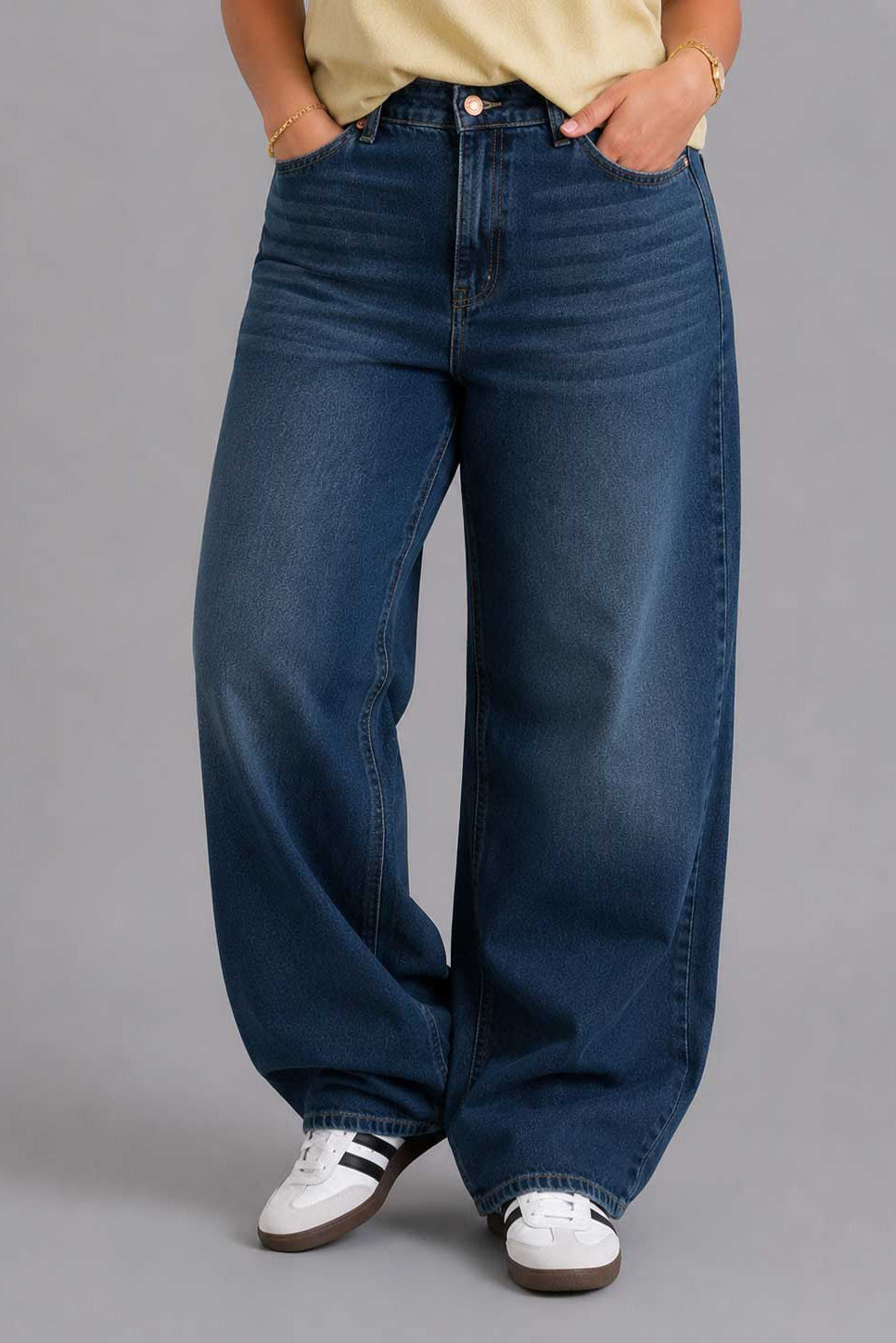 Curvy Fit Baggy – High-Waist Dark Vintage Blue Jeans Baggy - Curvy Fit CIZARO - Cizaro Jeans