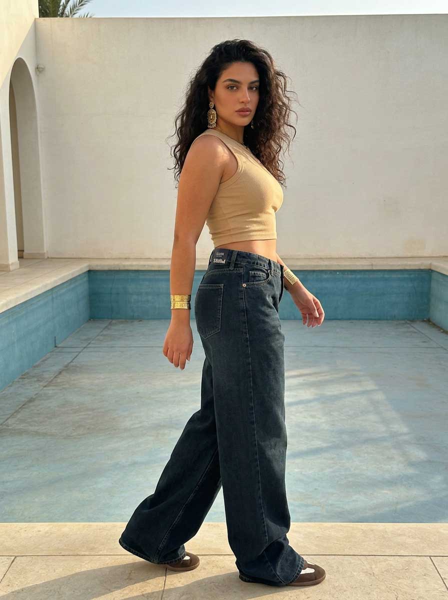 Curvy Fit Baggy – High-Waist Dark Vintage Blue Jeans Baggy - Curvy Fit CIZARO - Cizaro Jeans