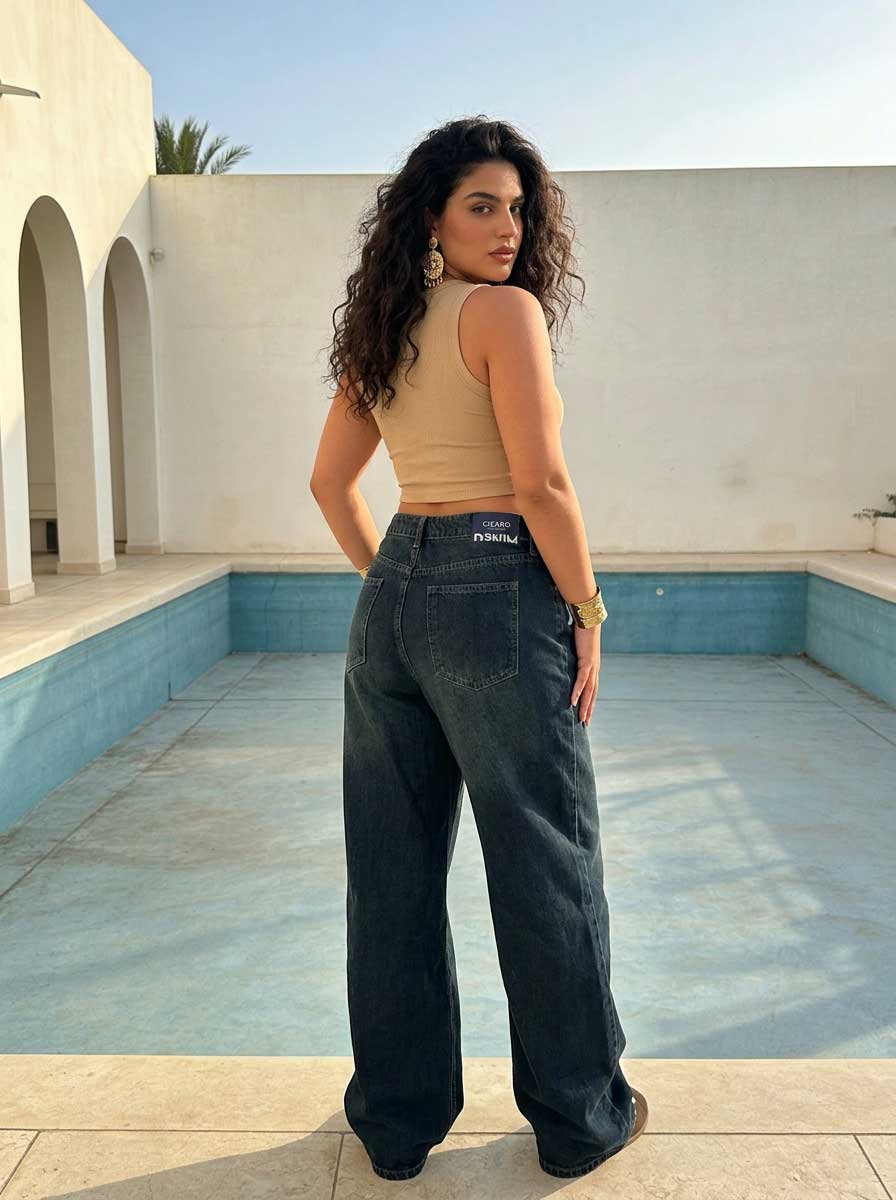 Curvy Fit Baggy – High-Waist Dark Vintage Blue Jeans Baggy - Curvy Fit CIZARO - Cizaro Jeans