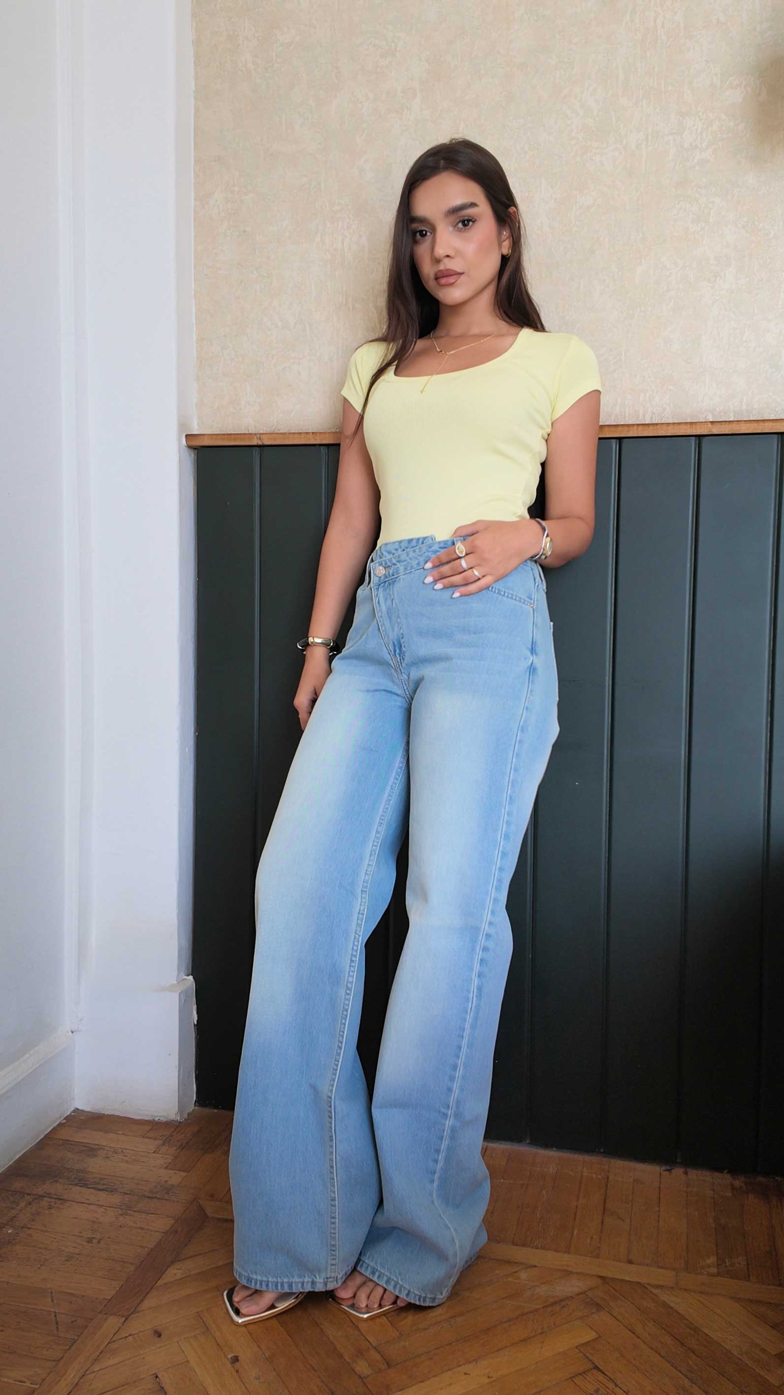 Crossover Baggy Mid-Waist Frosted Sky Blue Jeans