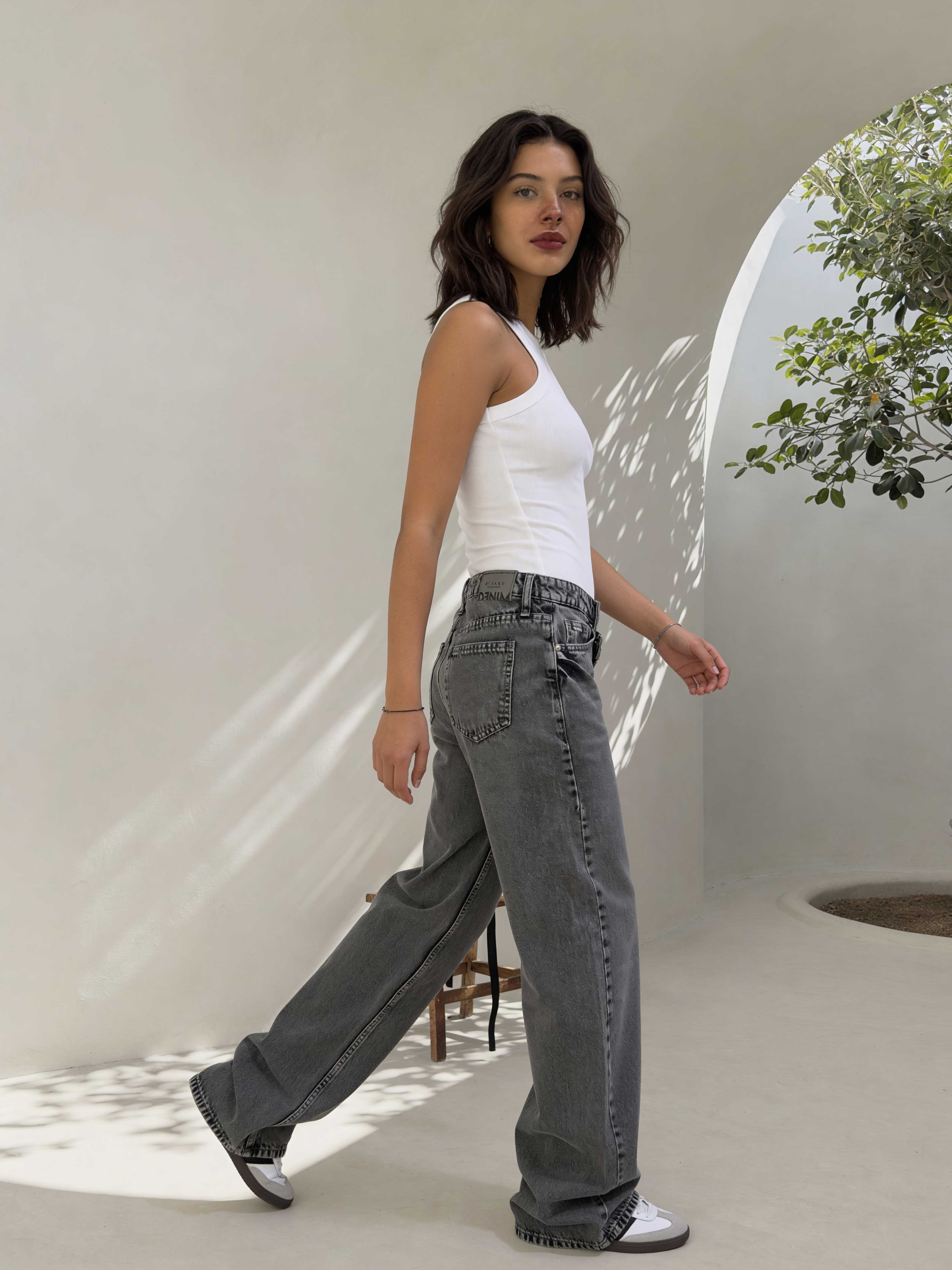 Crossover Baggy – Mid-Waist Perfect Grey Jeans Baggy CIZARO - Cizaro Jeans