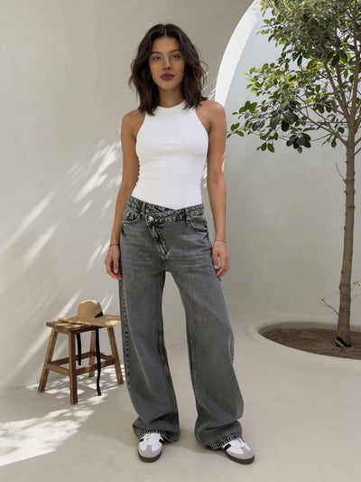 Crossover Baggy – Mid-Waist Perfect Grey Jeans Baggy CIZARO - Cizaro Jeans