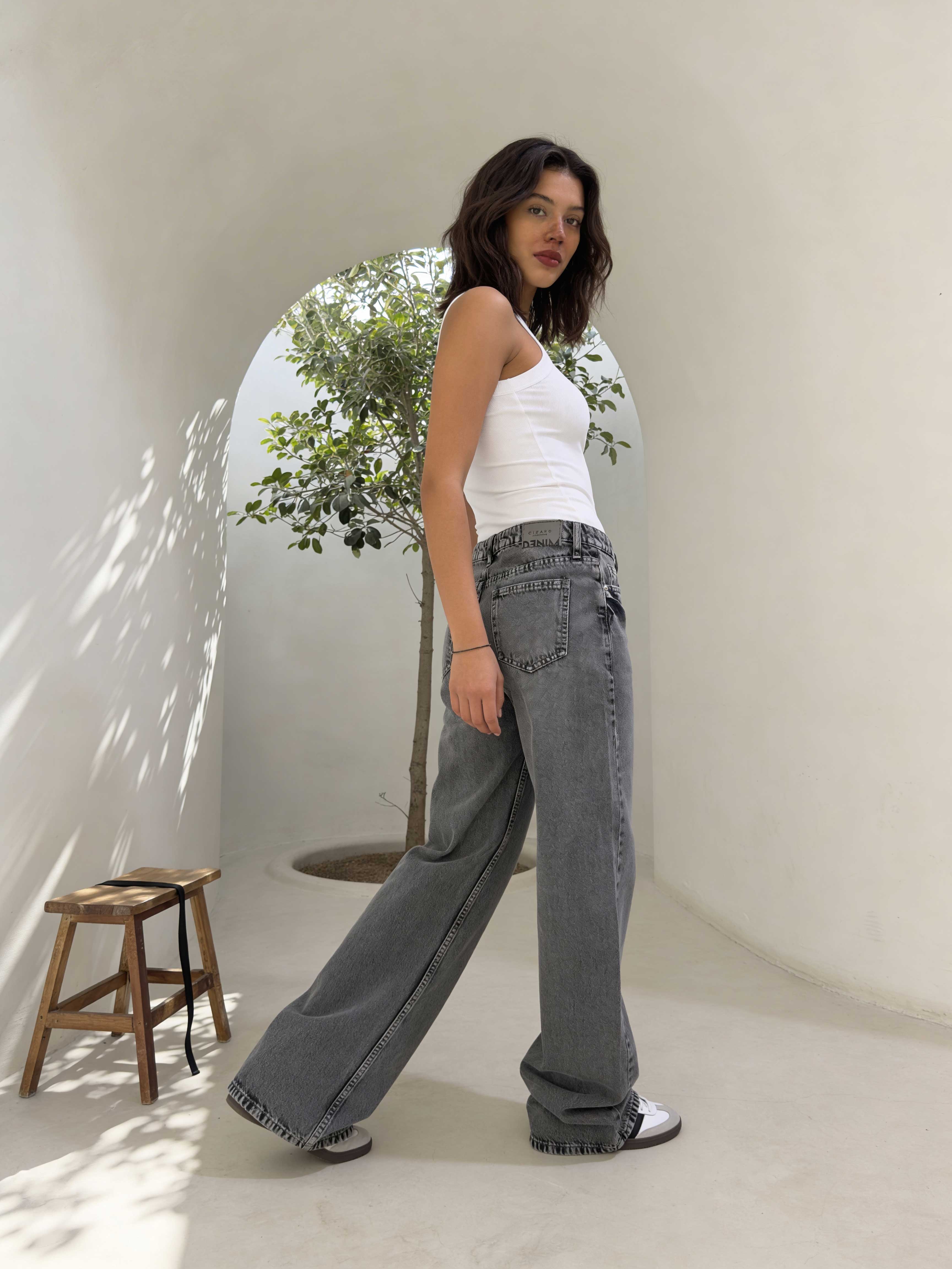 Crossover Baggy – Mid-Waist Perfect Grey Jeans Baggy CIZARO - Cizaro Jeans