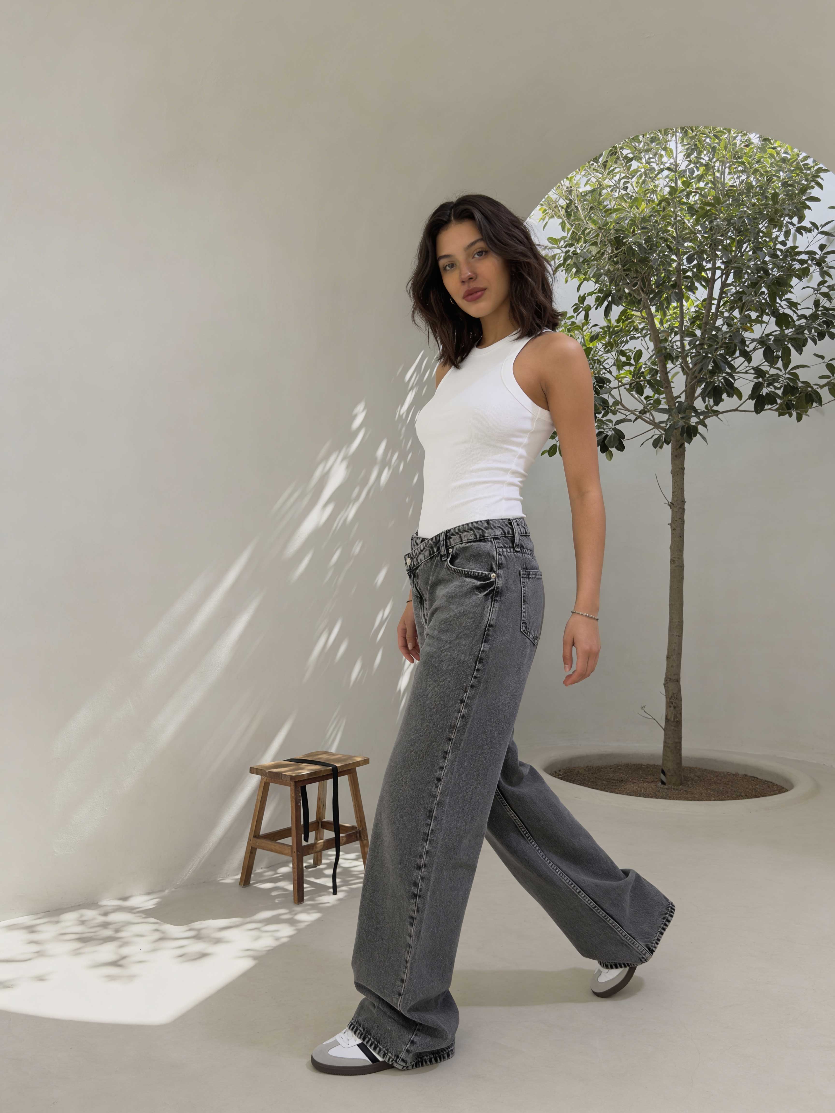Crossover Baggy – Mid-Waist Perfect Grey Jeans Baggy CIZARO - Cizaro Jeans