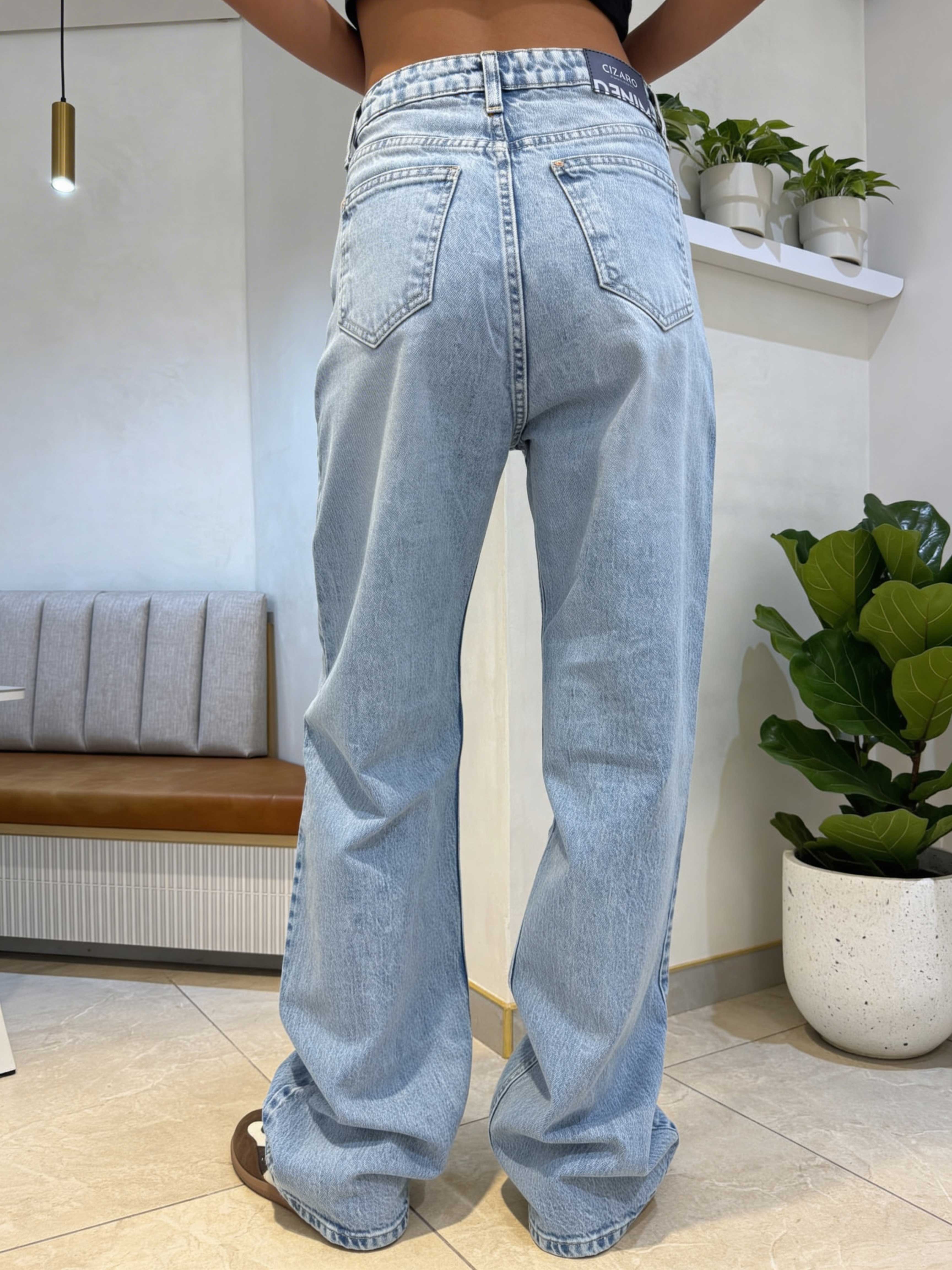 Baggy - High-Waist Icey Blue Jeans Baggy CIZARO - Cizaro Jeans