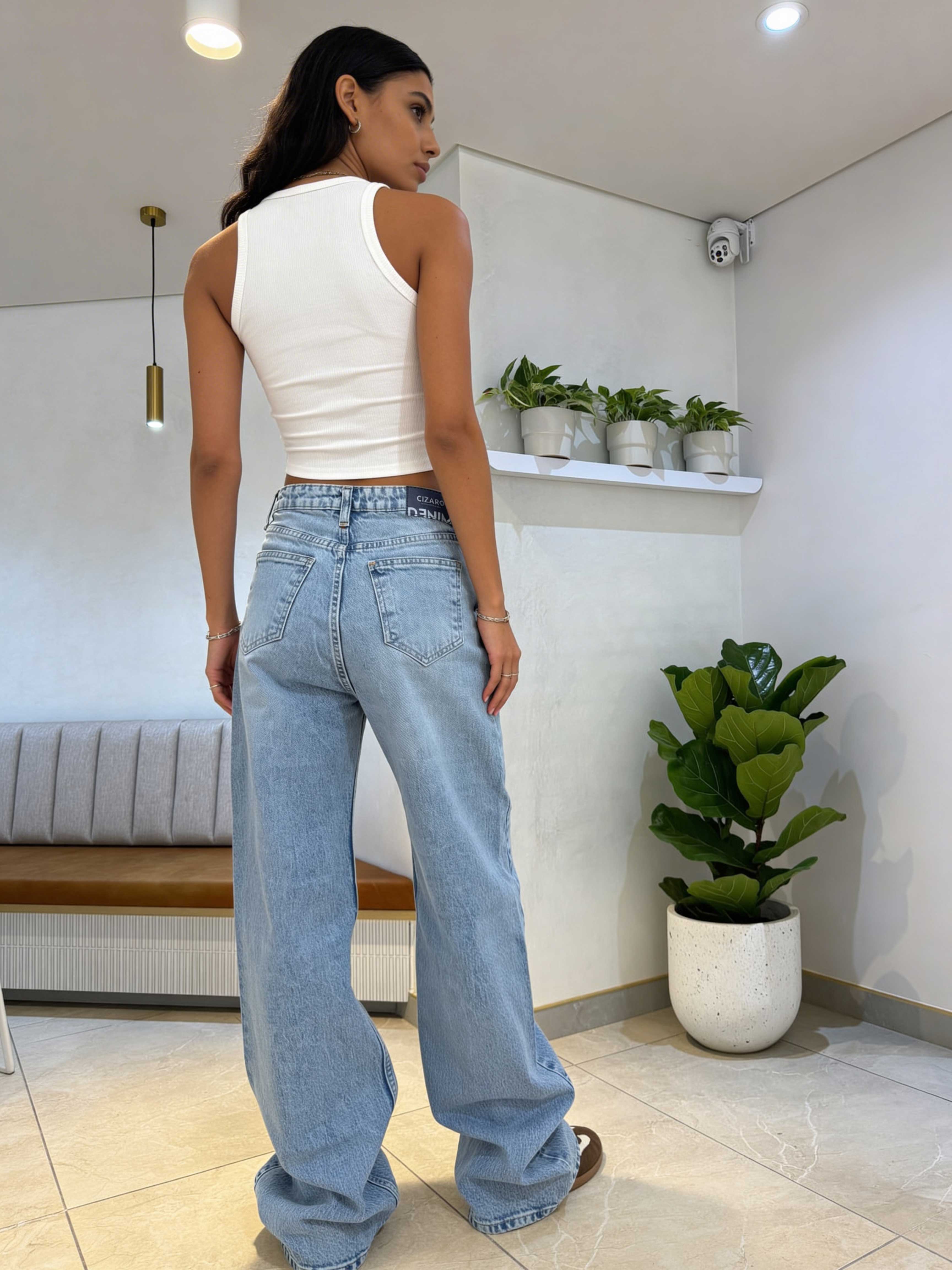 Baggy - High-Waist Icey Blue Jeans Baggy CIZARO - Cizaro Jeans