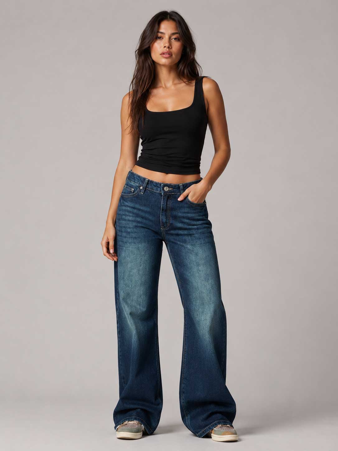 Baggy – Mid Waist Midnight Tide Blue Jeans