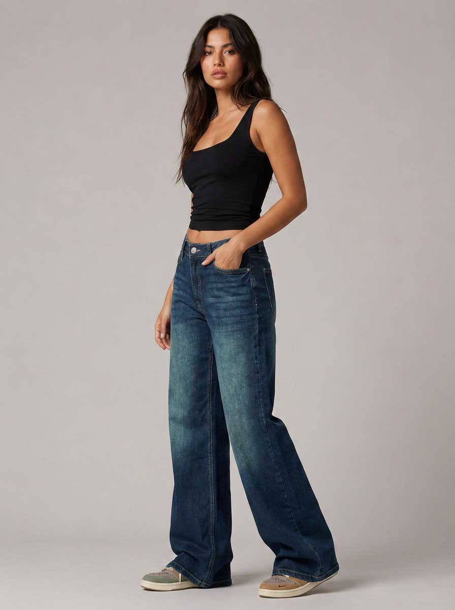 Baggy – Mid Waist Midnight Tide Blue Jeans