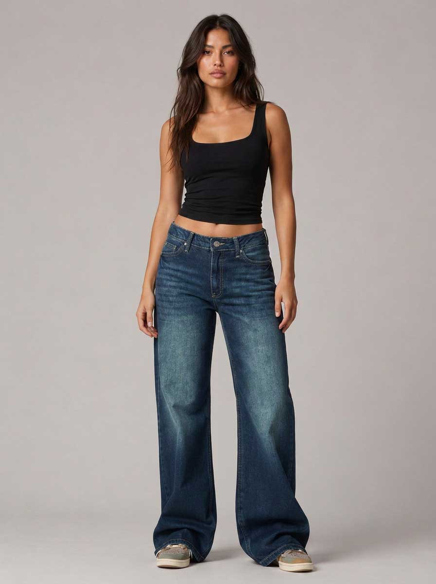 Baggy – Mid Waist Midnight Tide Blue Jeans