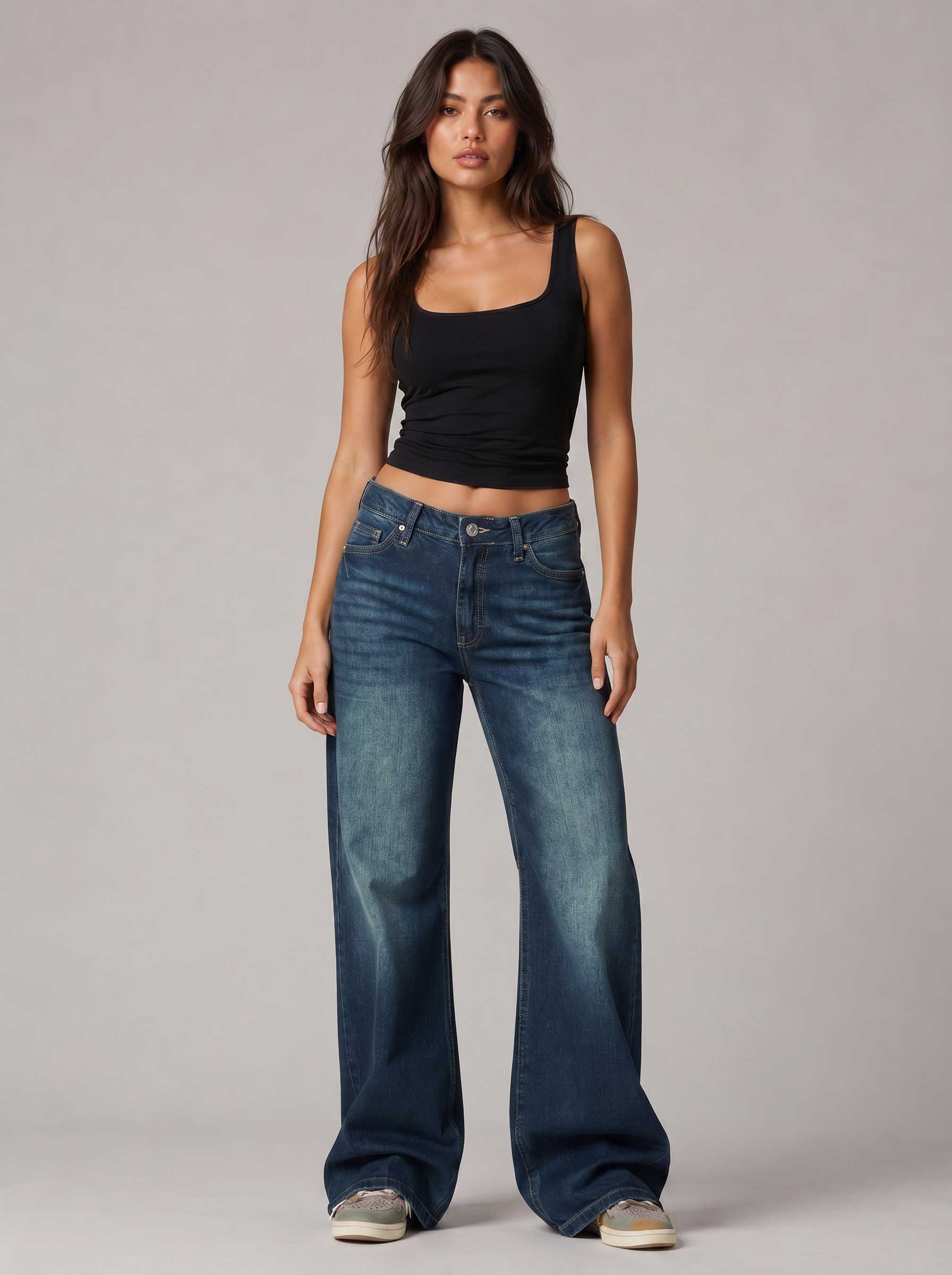 Baggy – Mid Waist Midnight Tide Blue Jeans