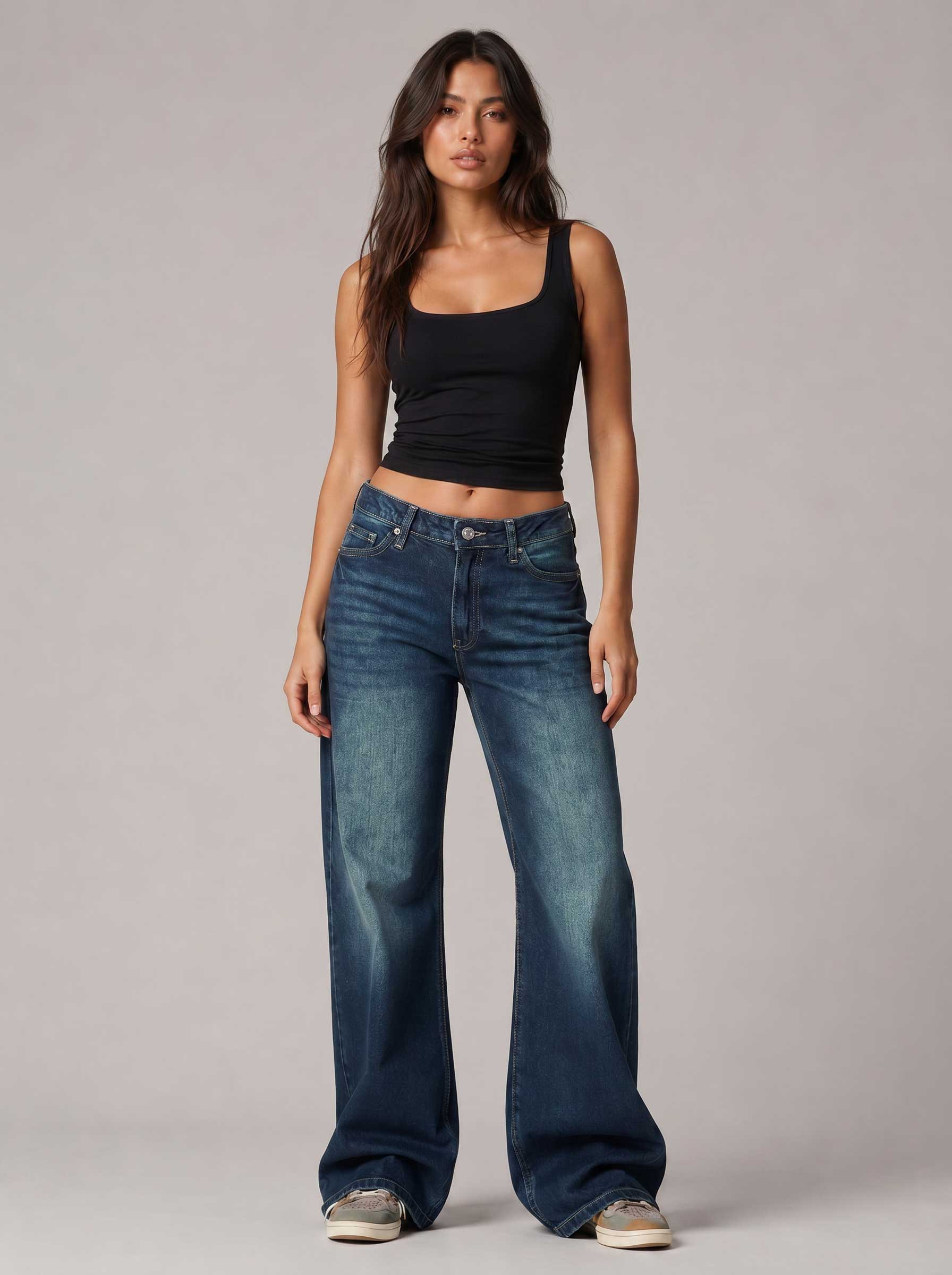 Baggy – Mid Waist Midnight Tide Blue Jeans