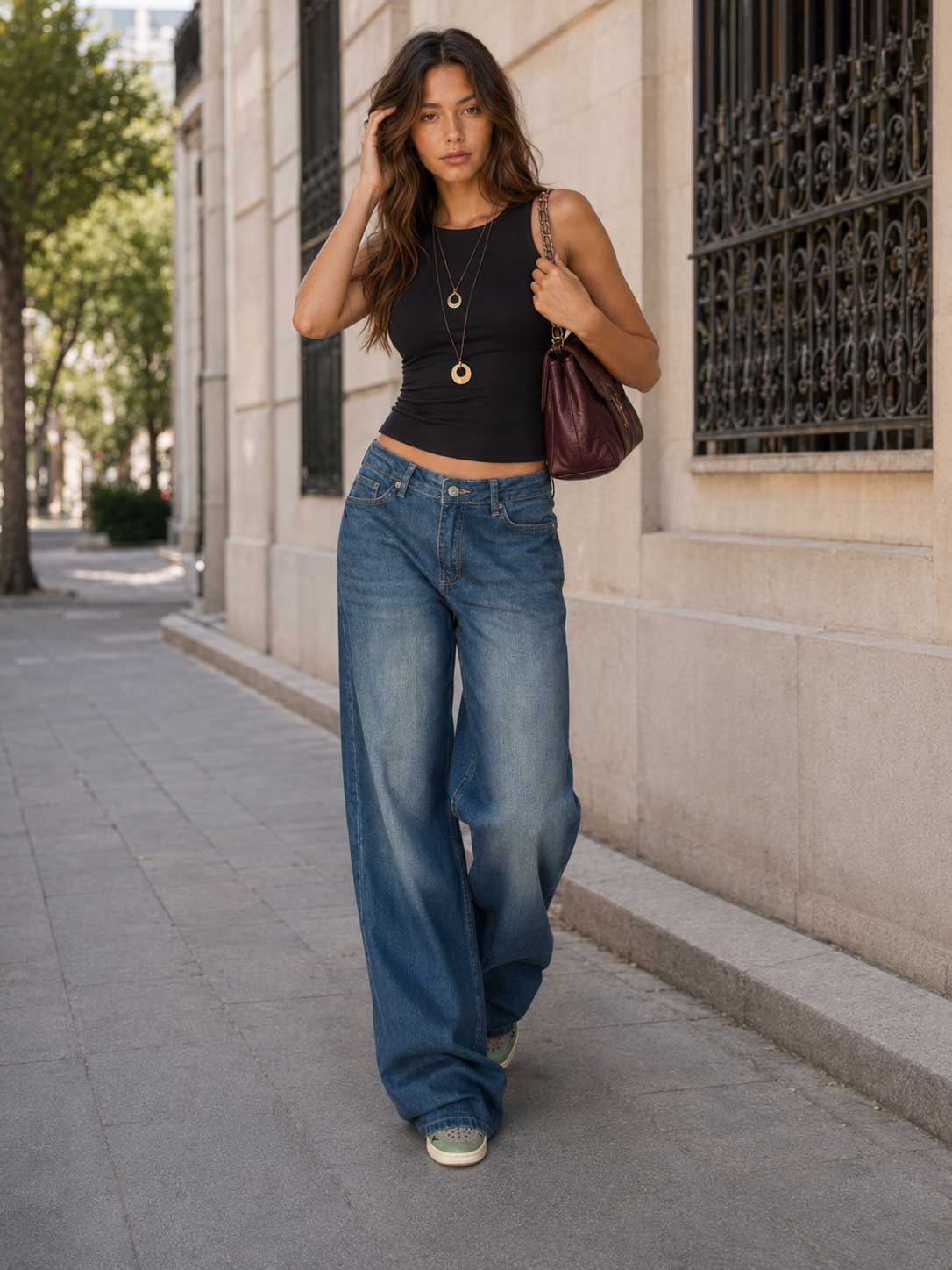 Baggy High Waist – Mid Vintage Green Jeans Baggy CIZARO - Cizaro Jeans