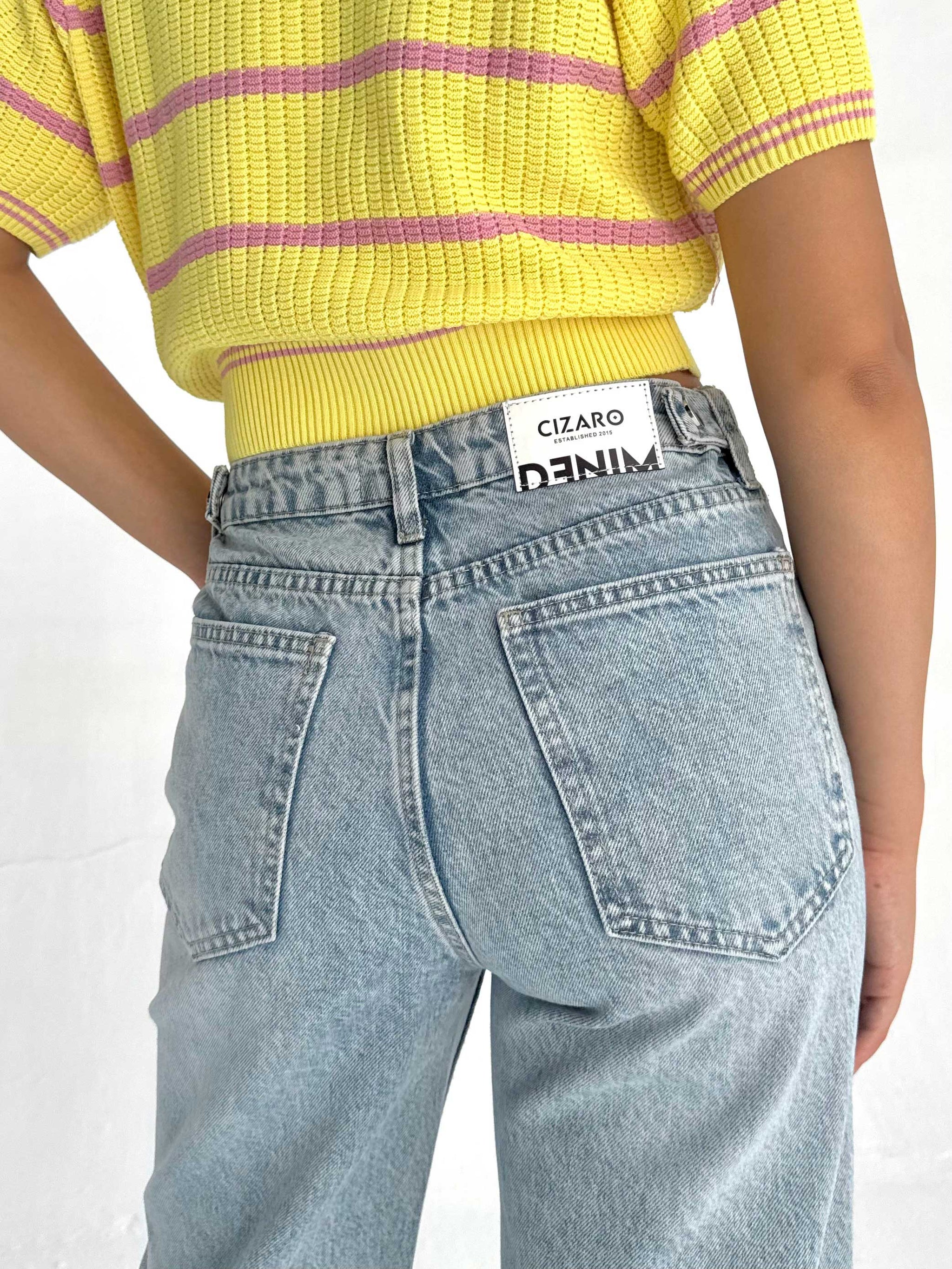Baggy High Waist Flex Waist – Light Acid Blue Jeans Baggy CIZARO - Cizaro Jeans